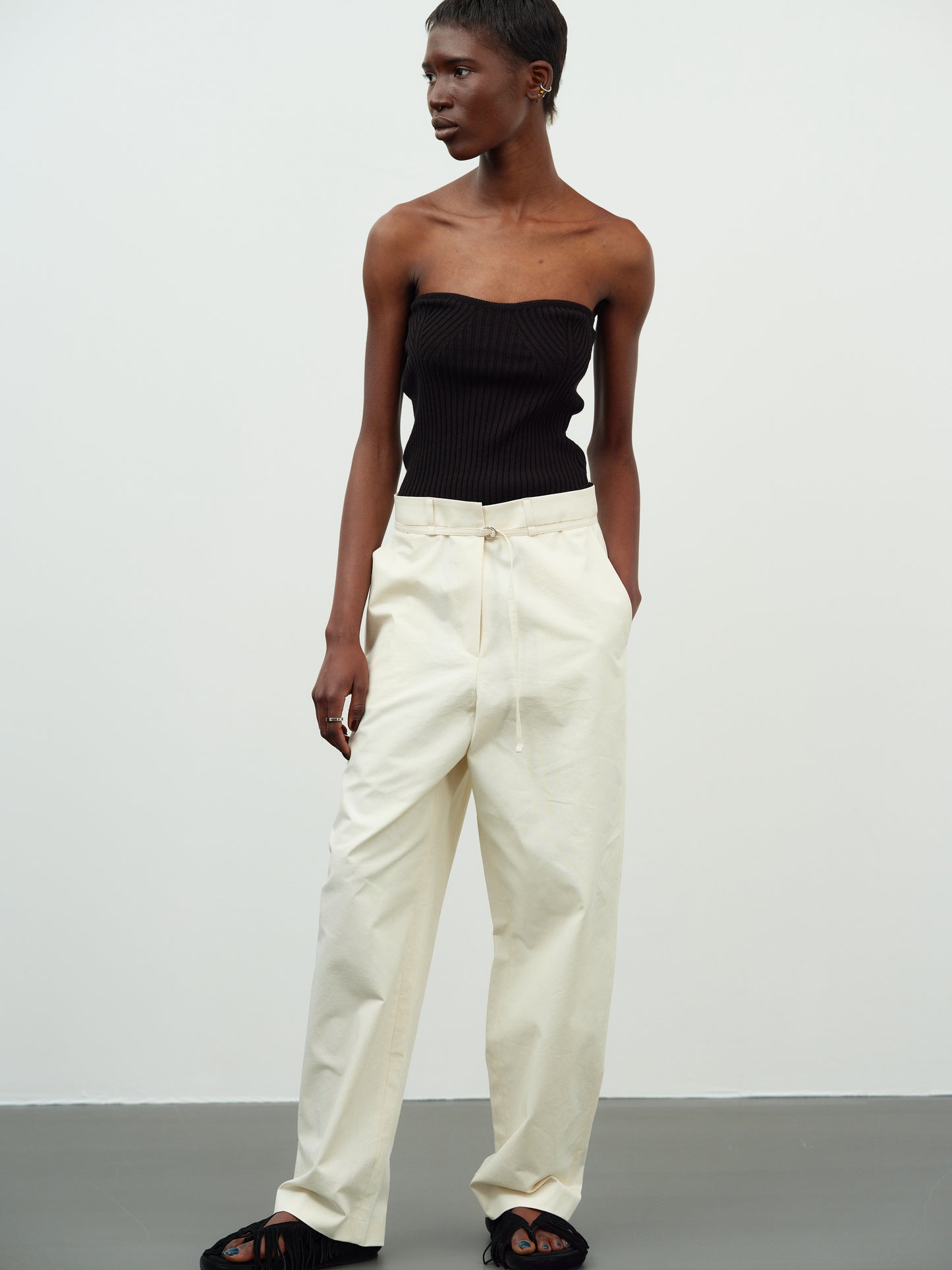 Strapless Cotton Knit Top, Black