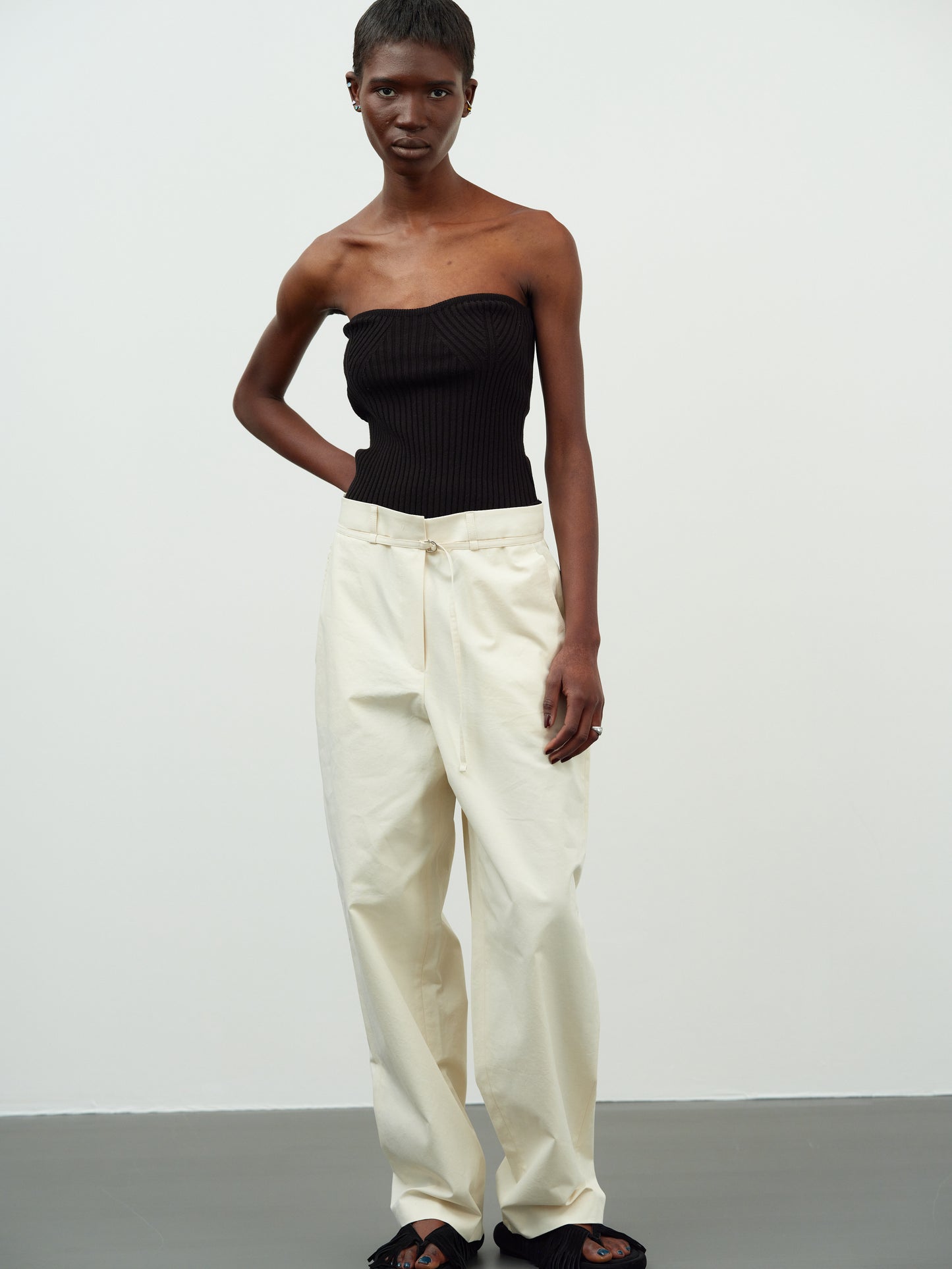 Strapless Cotton Knit Top, Black