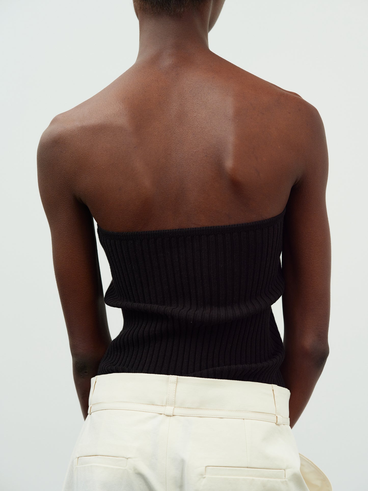 Strapless Cotton Knit Top, Black