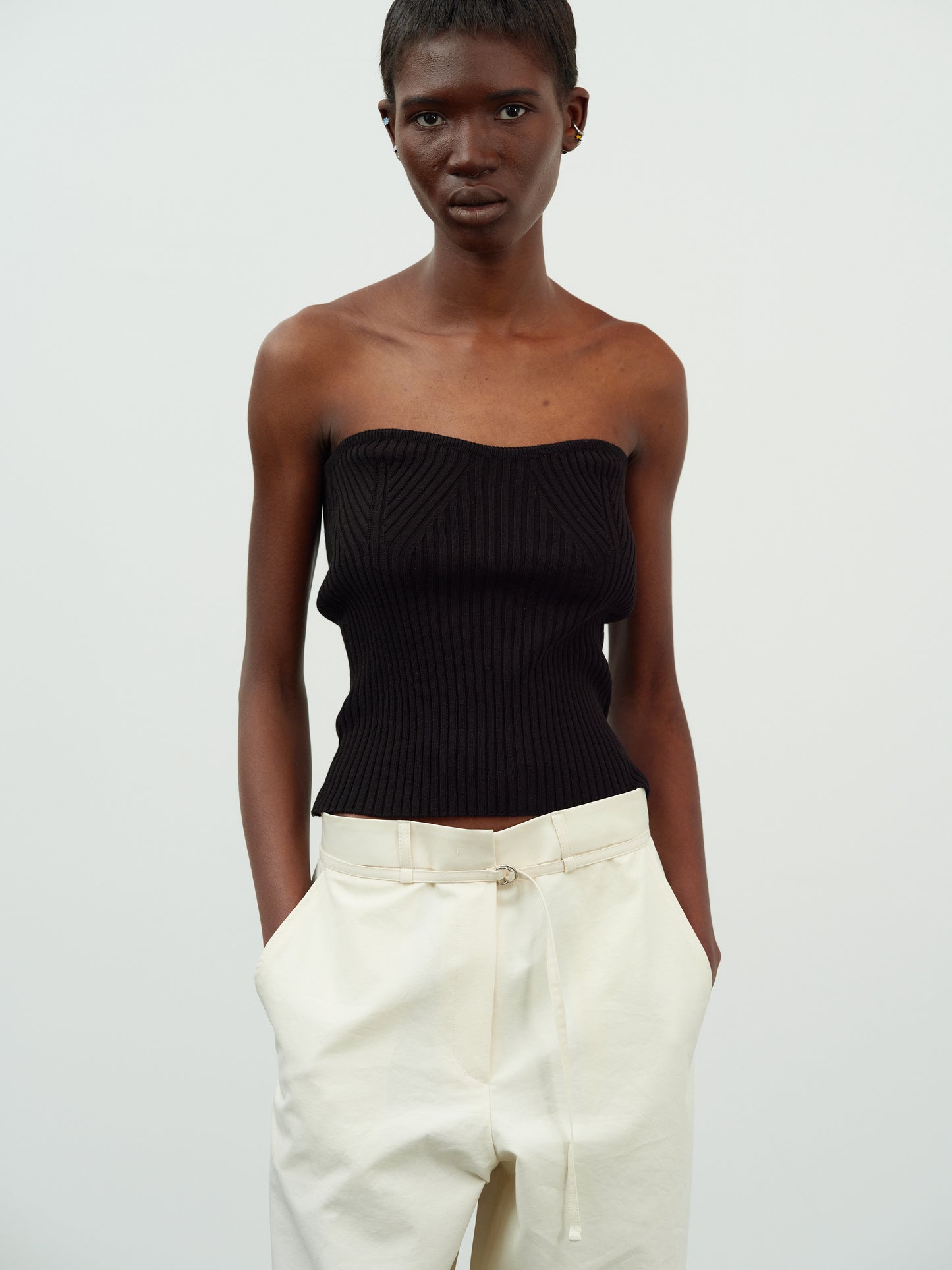 Strapless Cotton Knit Top, Black