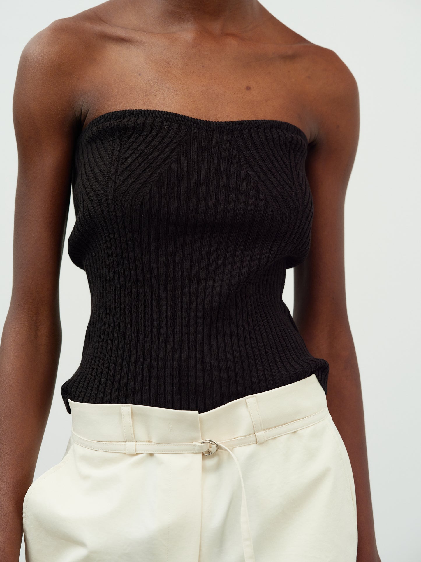 Strapless Cotton Knit Top, Black