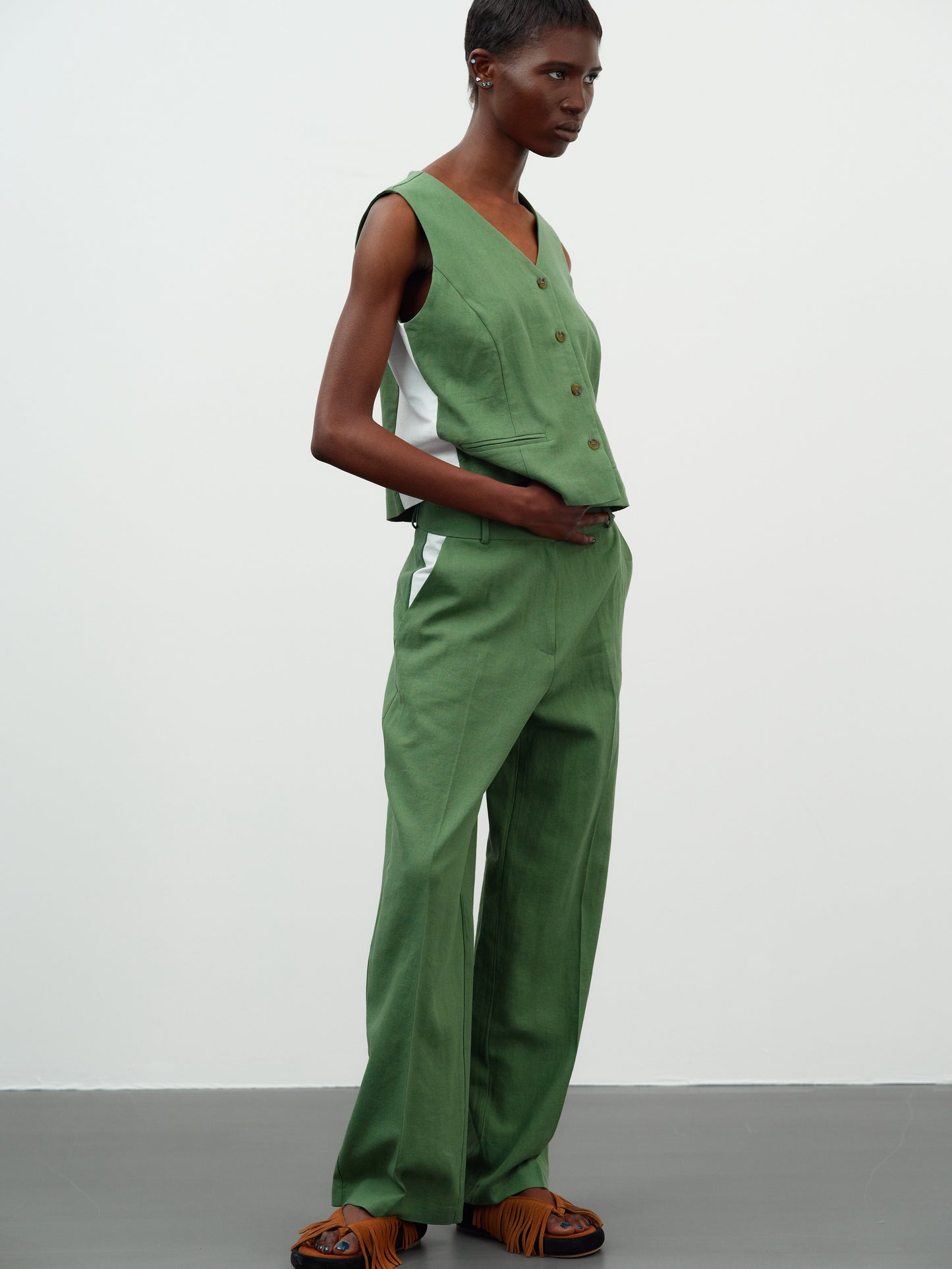 Contrast Seam Waistcoat, Fern Green