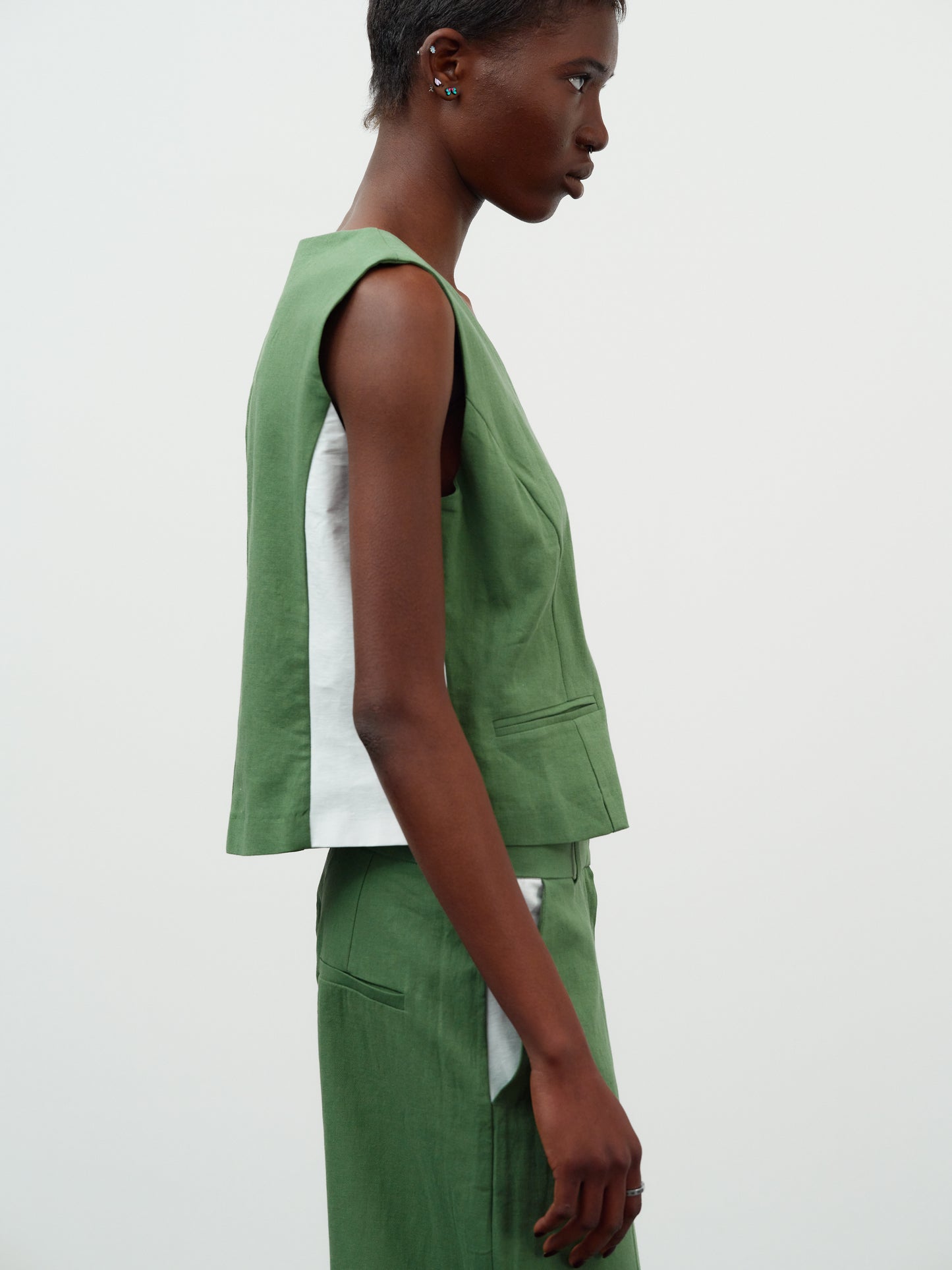 Contrast Seam Waistcoat, Fern Green
