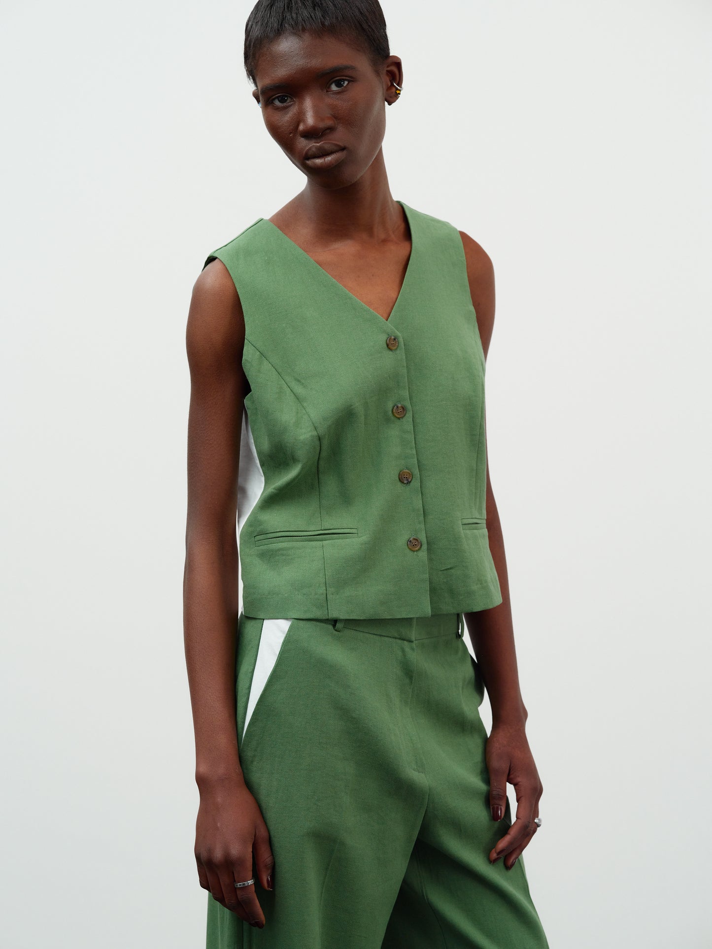 Contrast Seam Waistcoat, Fern Green