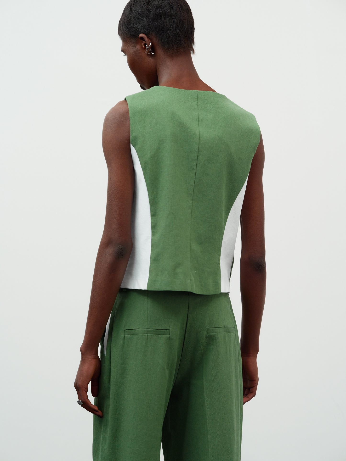 Contrast Seam Waistcoat, Fern Green