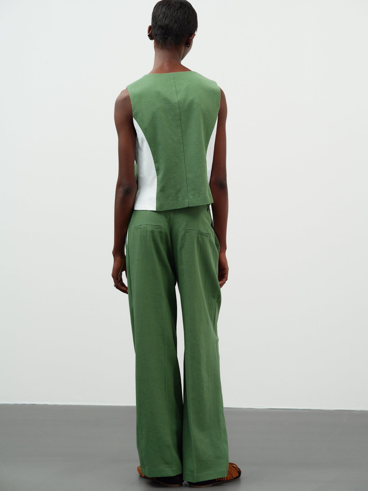 Contrast Seam Waistcoat, Fern Green