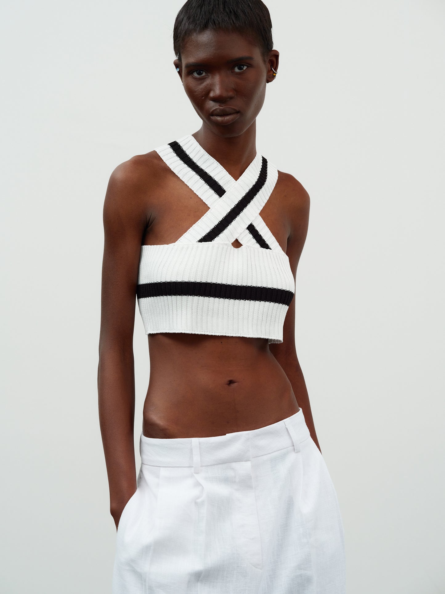 Criss Cross Knit Tank, White