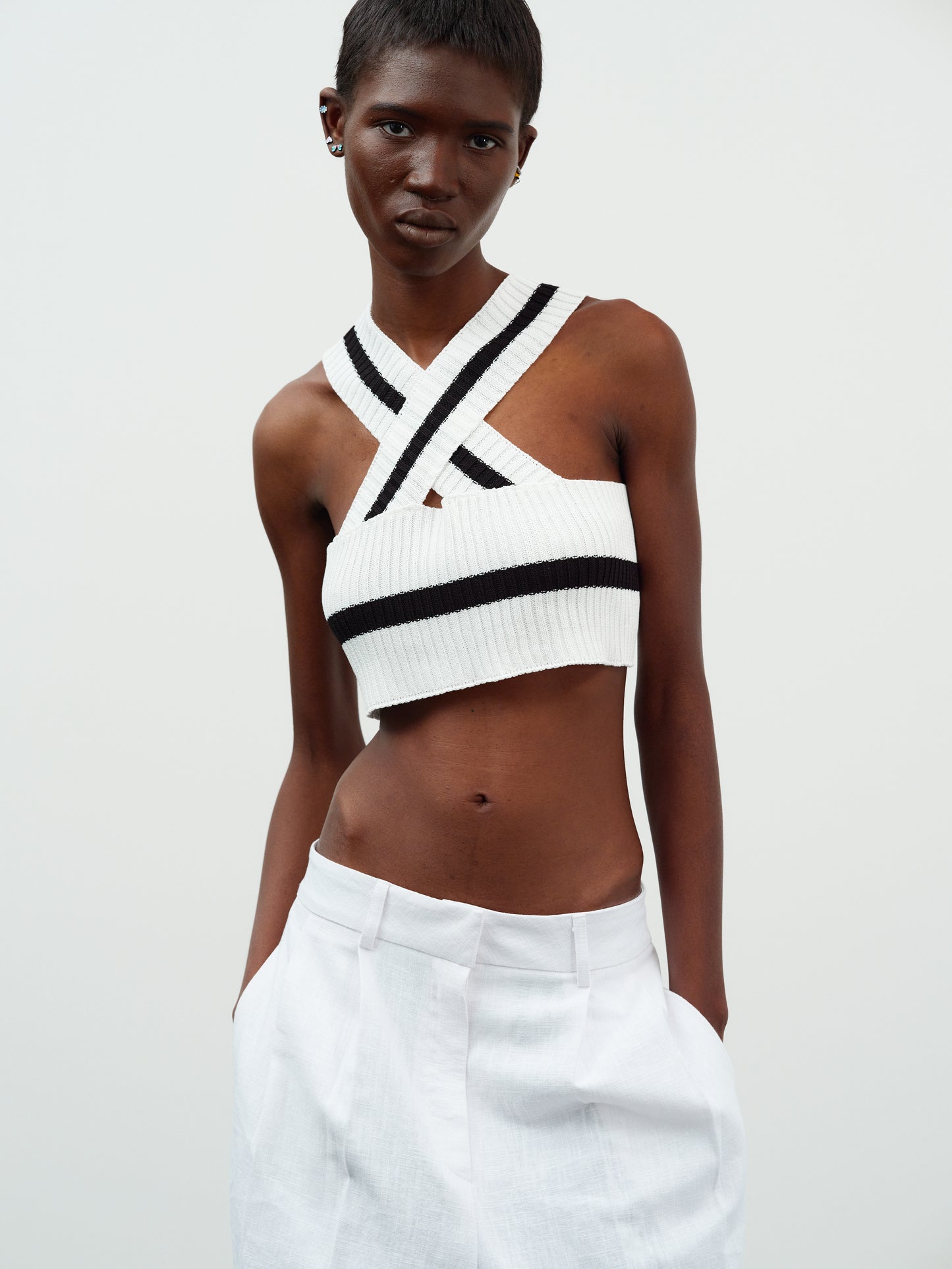 Criss Cross Knit Tank, White