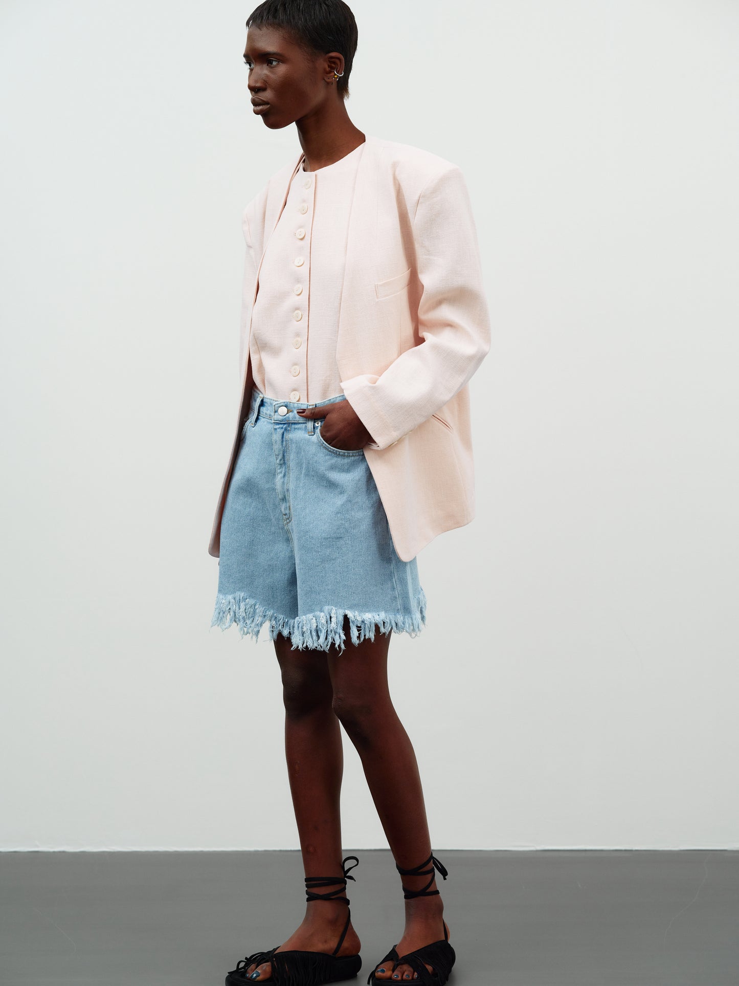 Frayed Boyfriend Denim Shorts, Blue