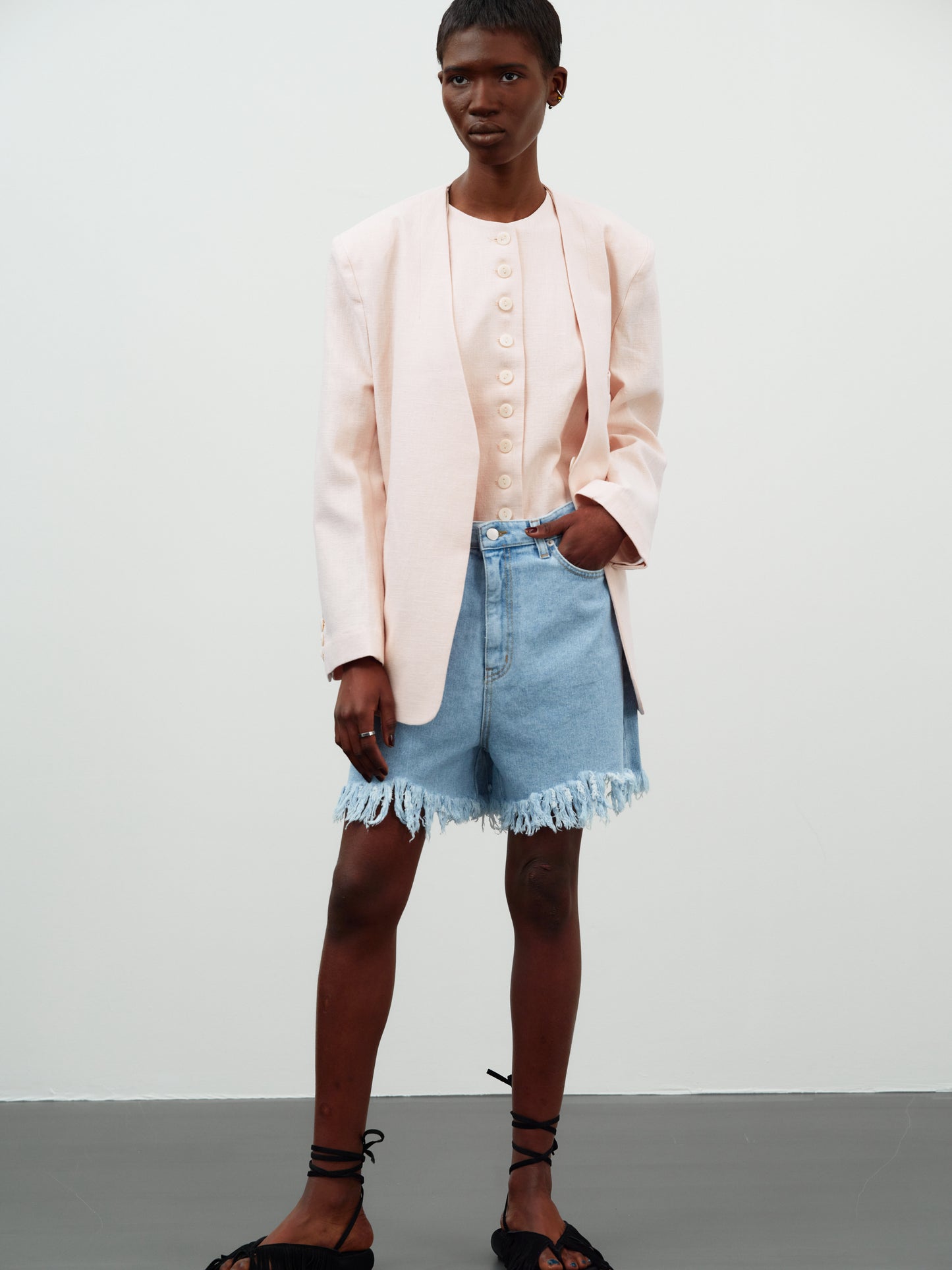 Frayed Boyfriend Denim Shorts, Blue