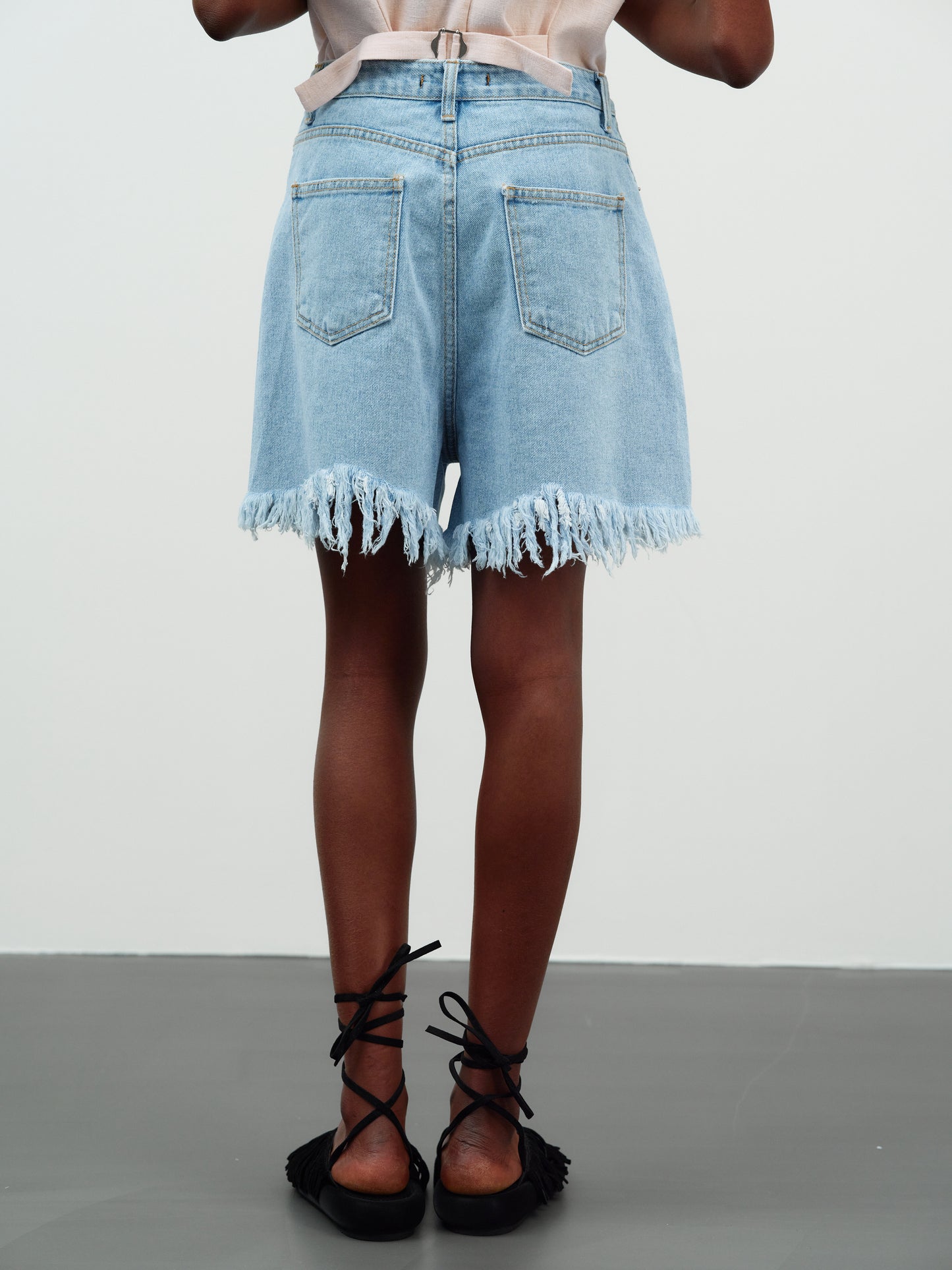 Frayed Boyfriend Denim Shorts, Blue
