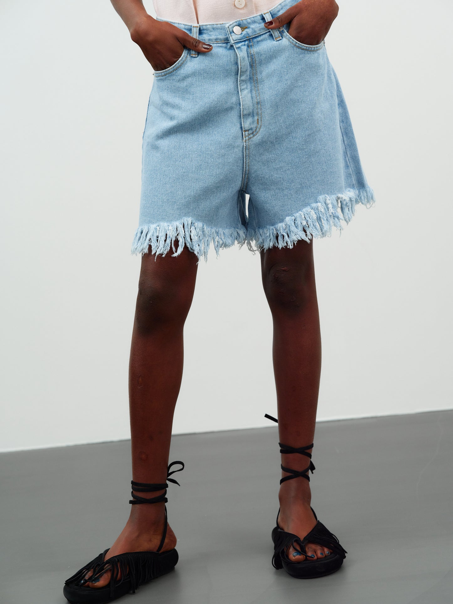 Frayed Boyfriend Denim Shorts, Blue