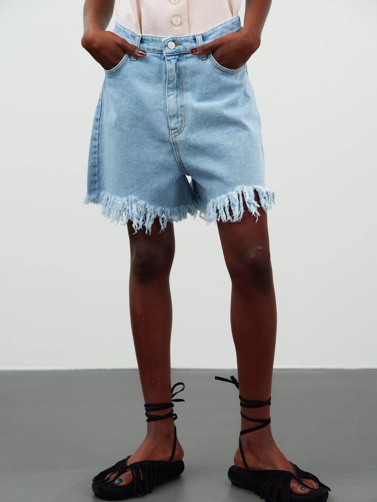 Frayed Boyfriend Denim Shorts, Blue
