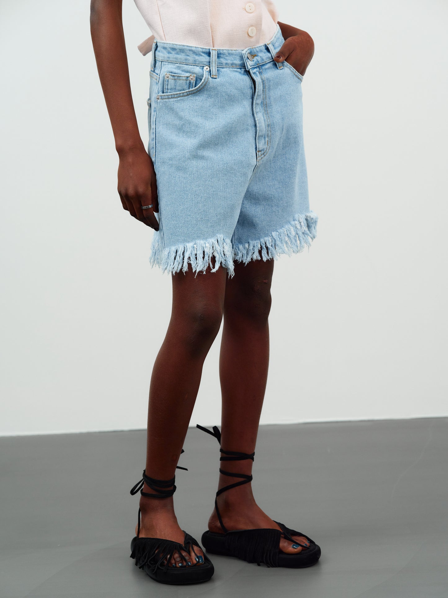 Frayed Boyfriend Denim Shorts, Blue