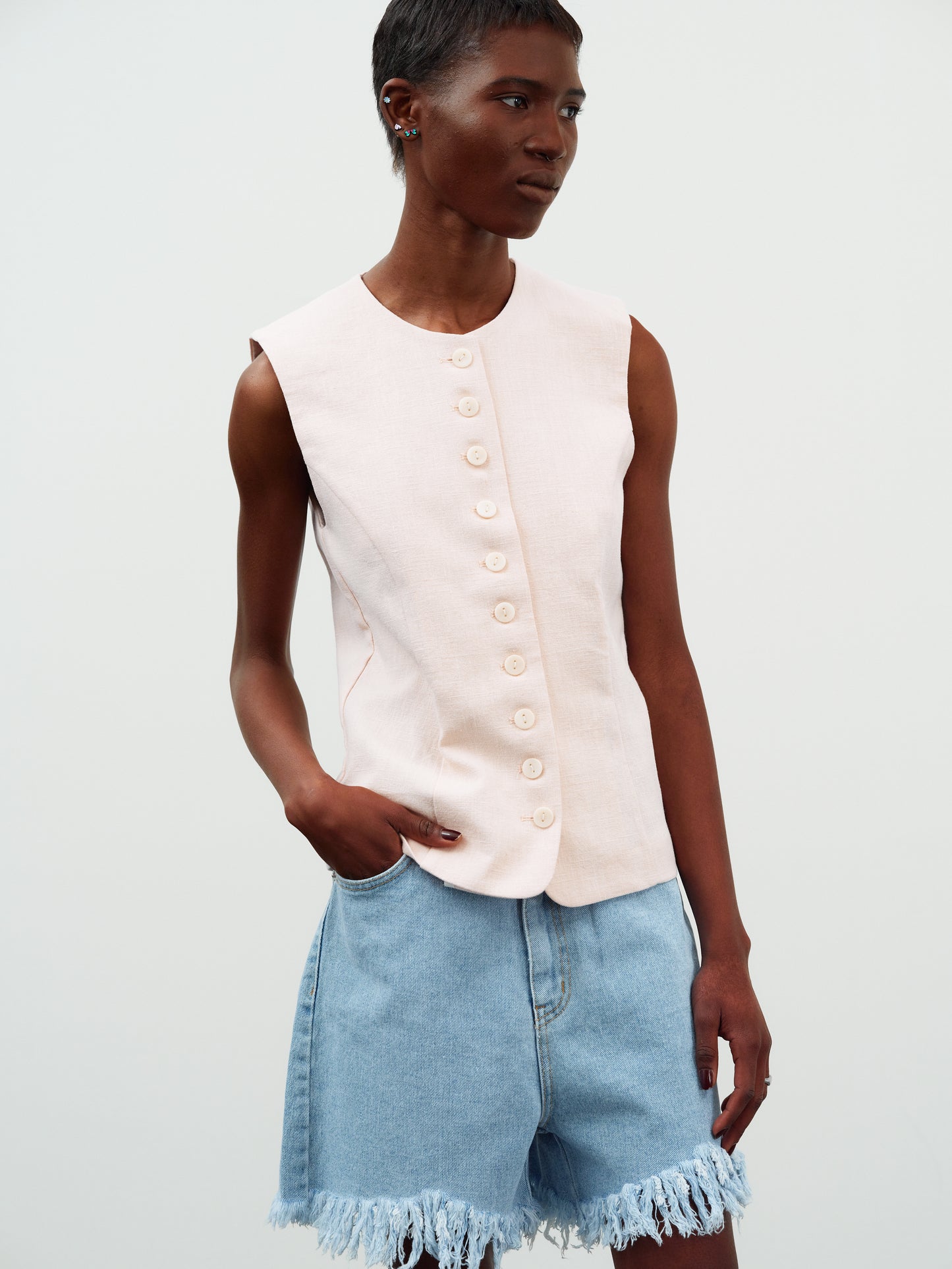 Linen Suit Waistcoat, Blush