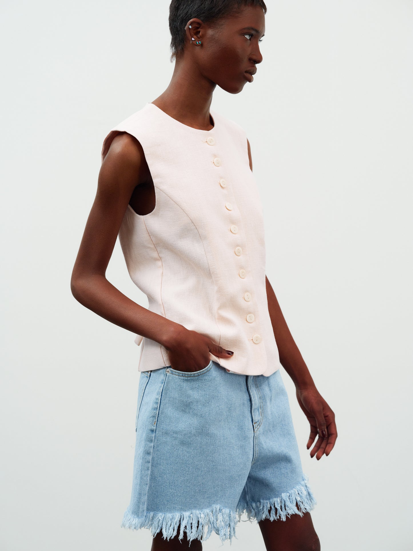 Linen Suit Waistcoat, Blush