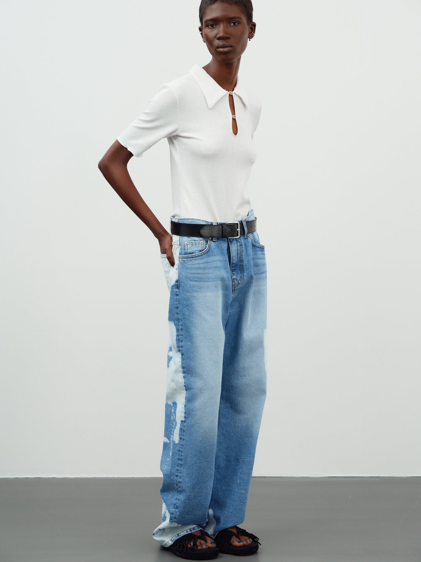Boy Friend Fit Bleach Jeans, Blue