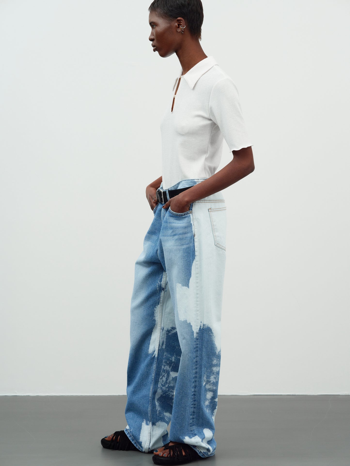 Boy Friend Fit Bleach Jeans, Blue
