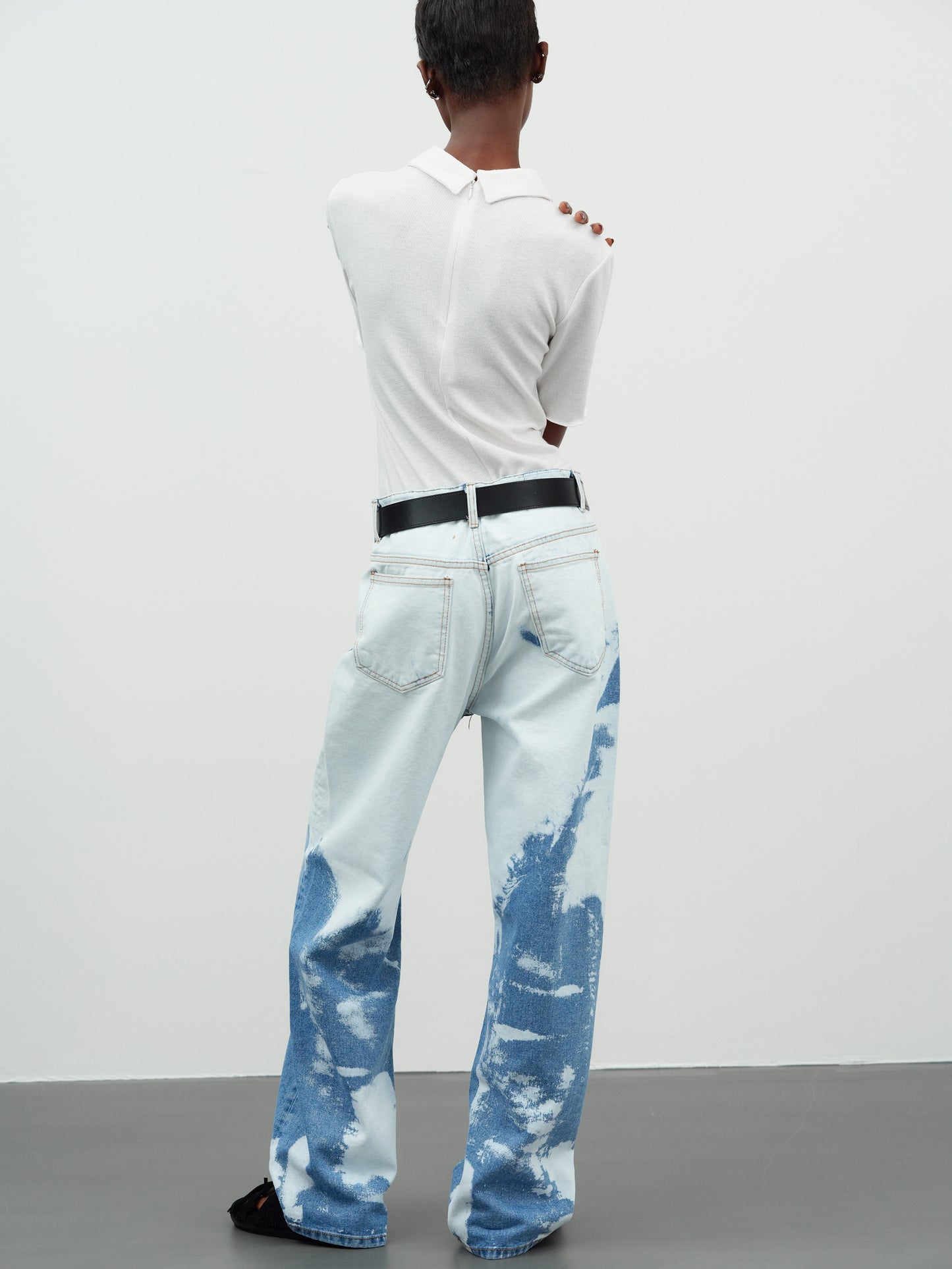 Boy Friend Fit Bleach Jeans, Blue