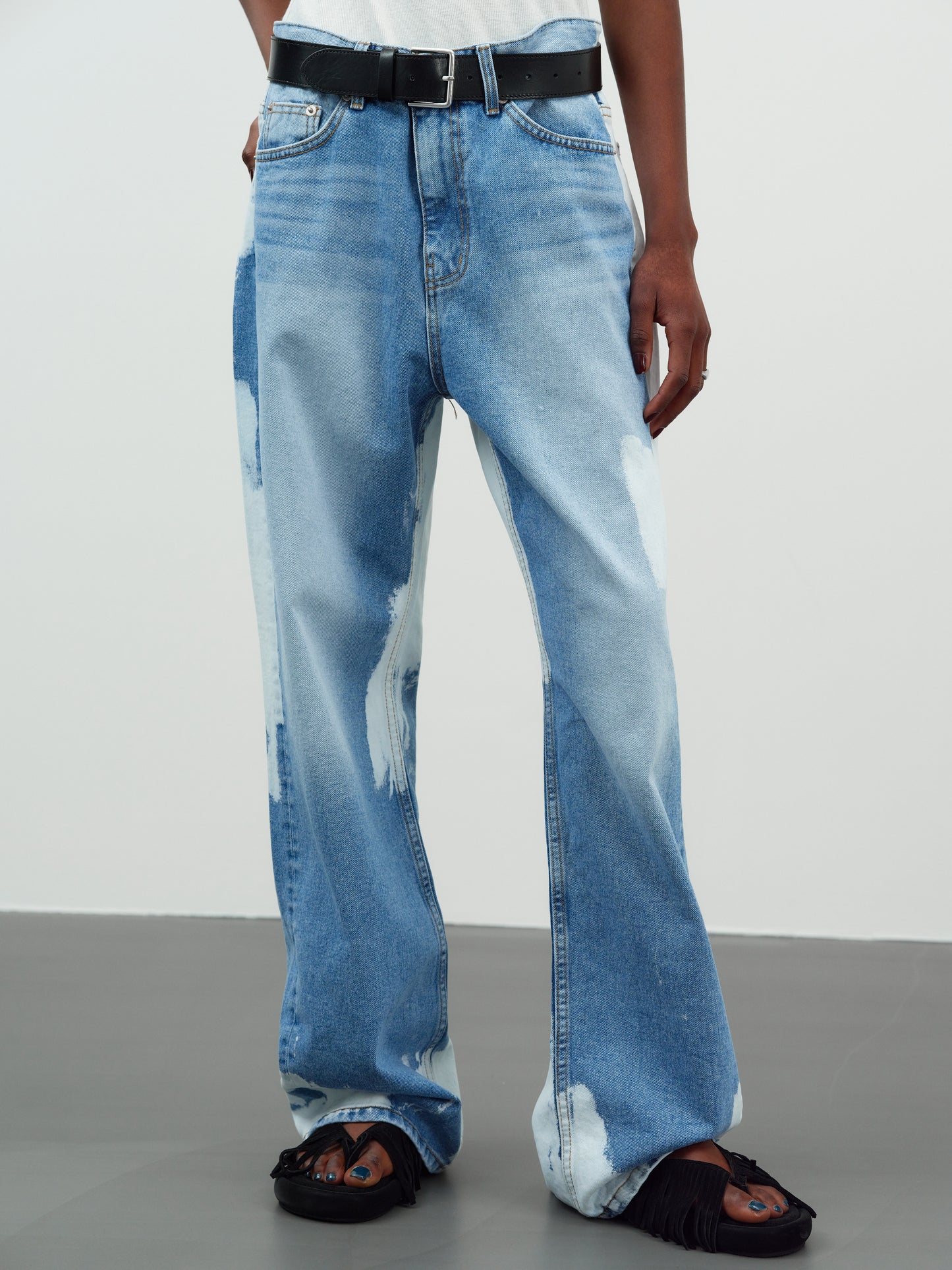 Boy Friend Fit Bleach Jeans, Blue