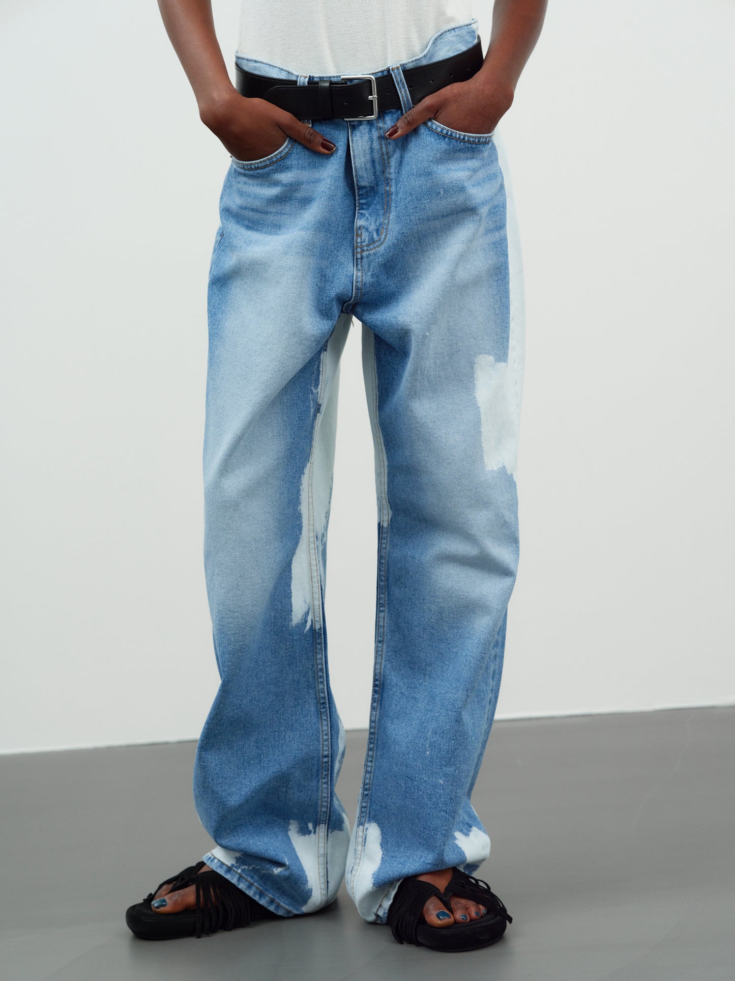 Boy Friend Fit Bleach Jeans, Blue