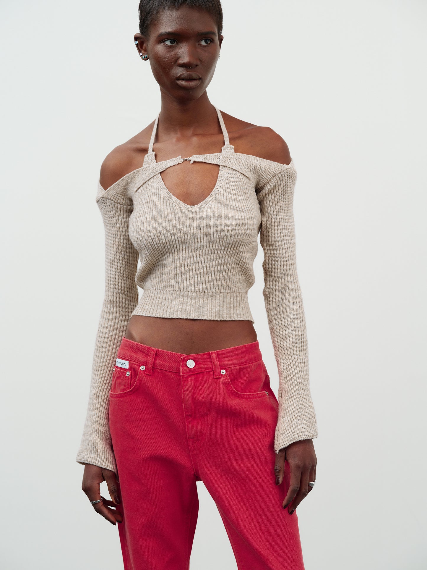 Overlay Knit Shrug Set, Toast