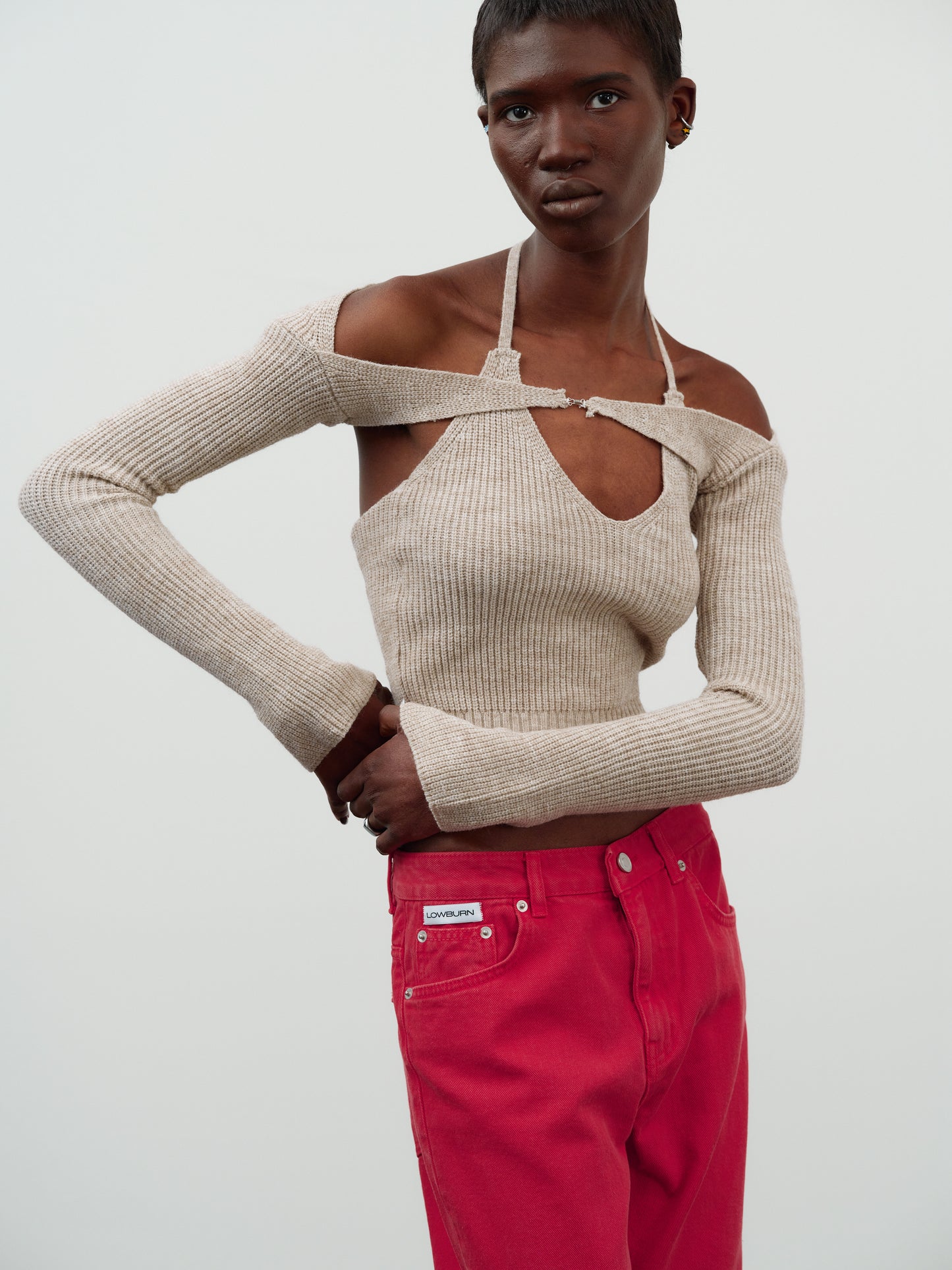 Overlay Knit Shrug Set, Toast