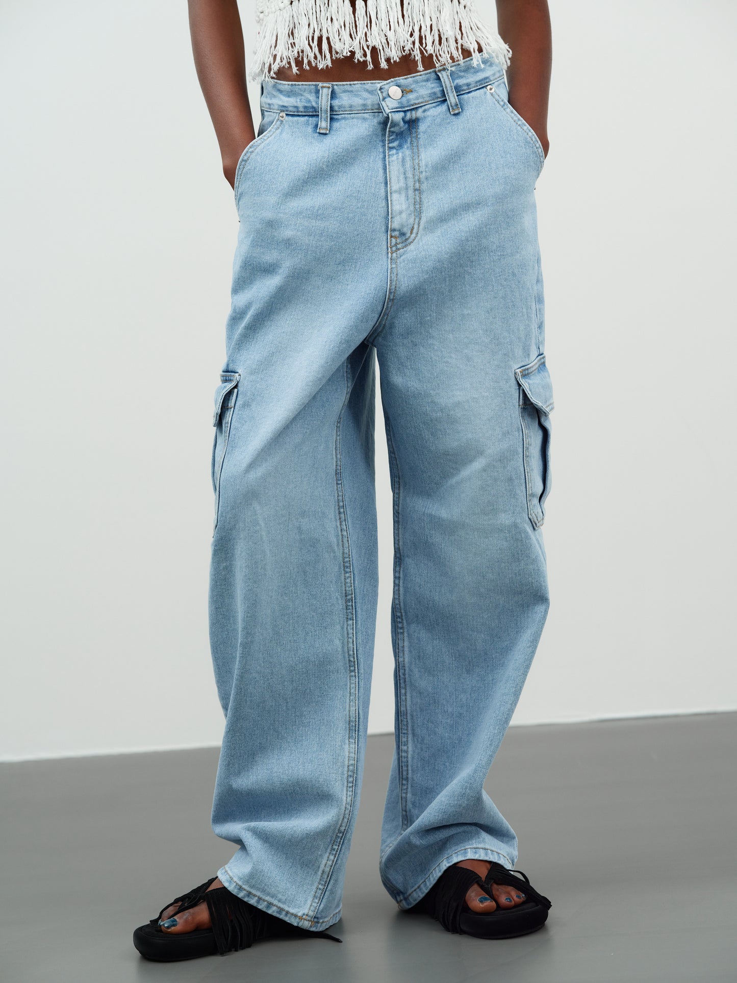 Cargo Denim Pants, Worn Wash