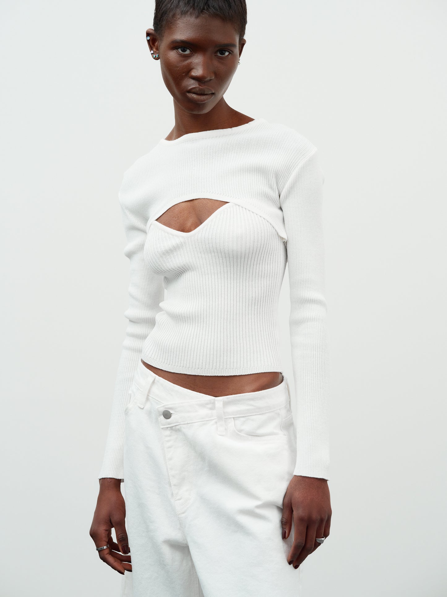 Crop Knit + Heart Tank Set, Ivory