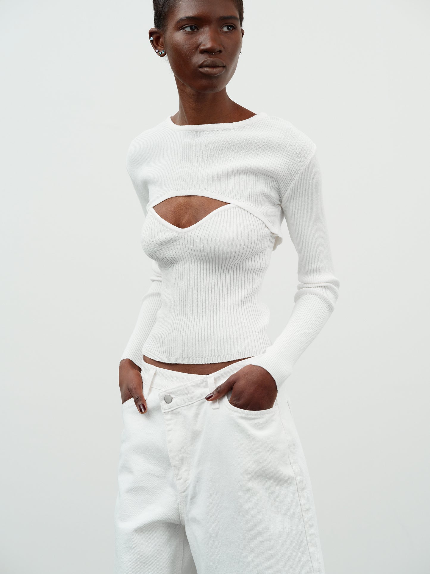 Crop Knit + Heart Tank Set, Ivory
