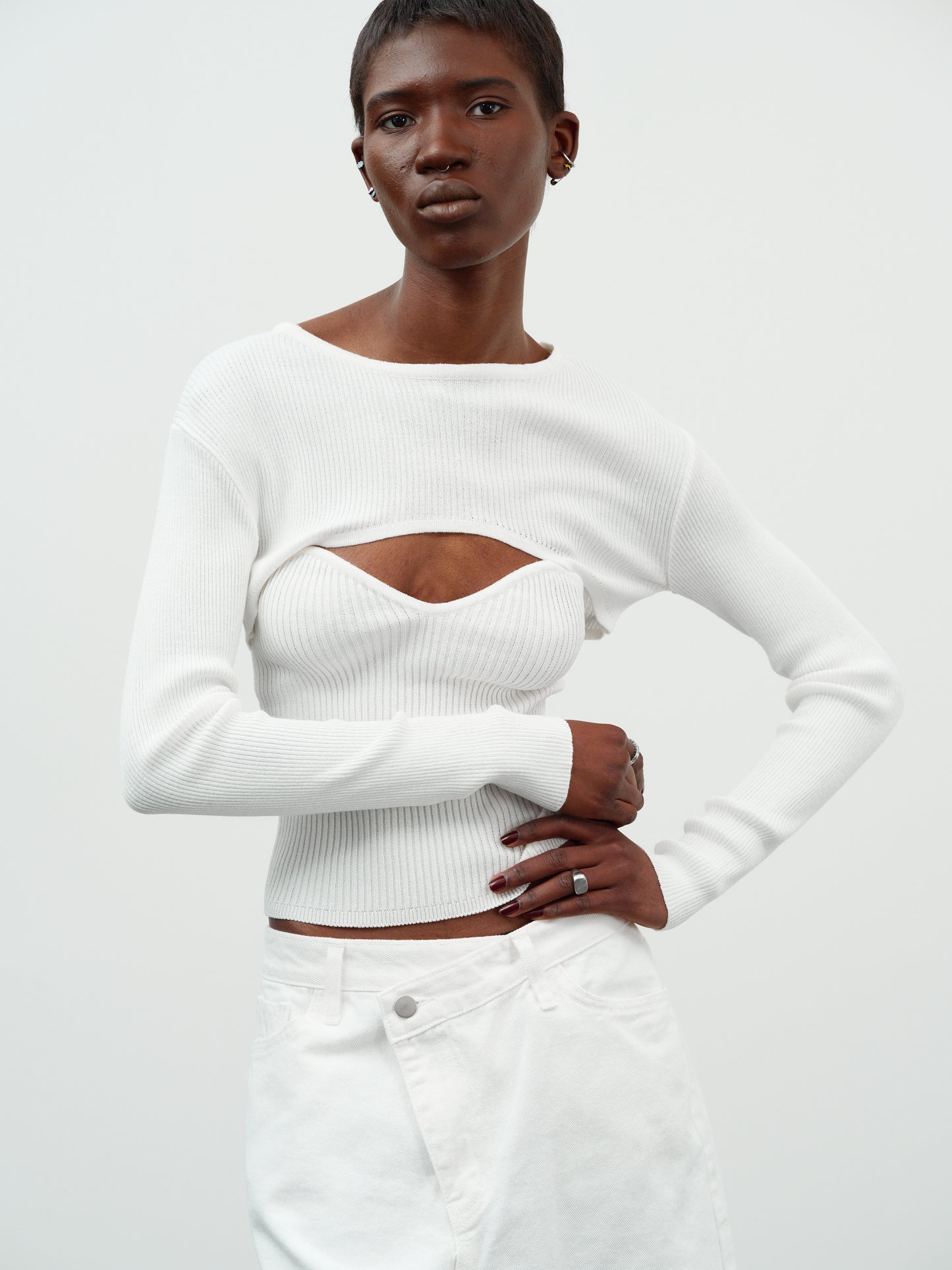 Crop Knit + Heart Tank Set, Ivory