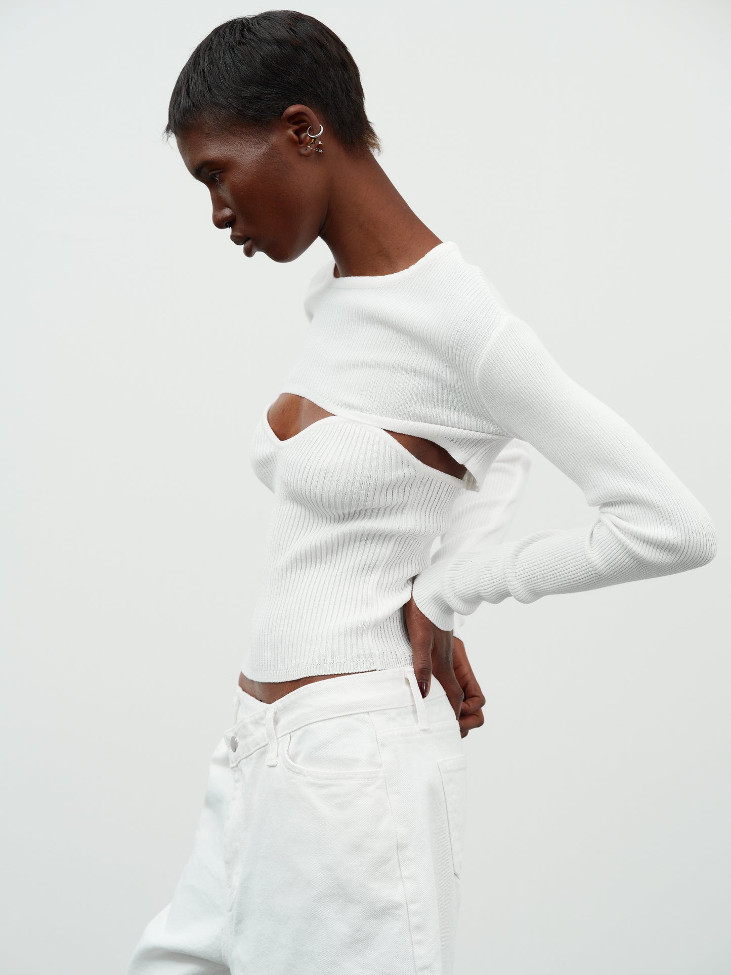 Crop Knit + Heart Tank Set, Ivory