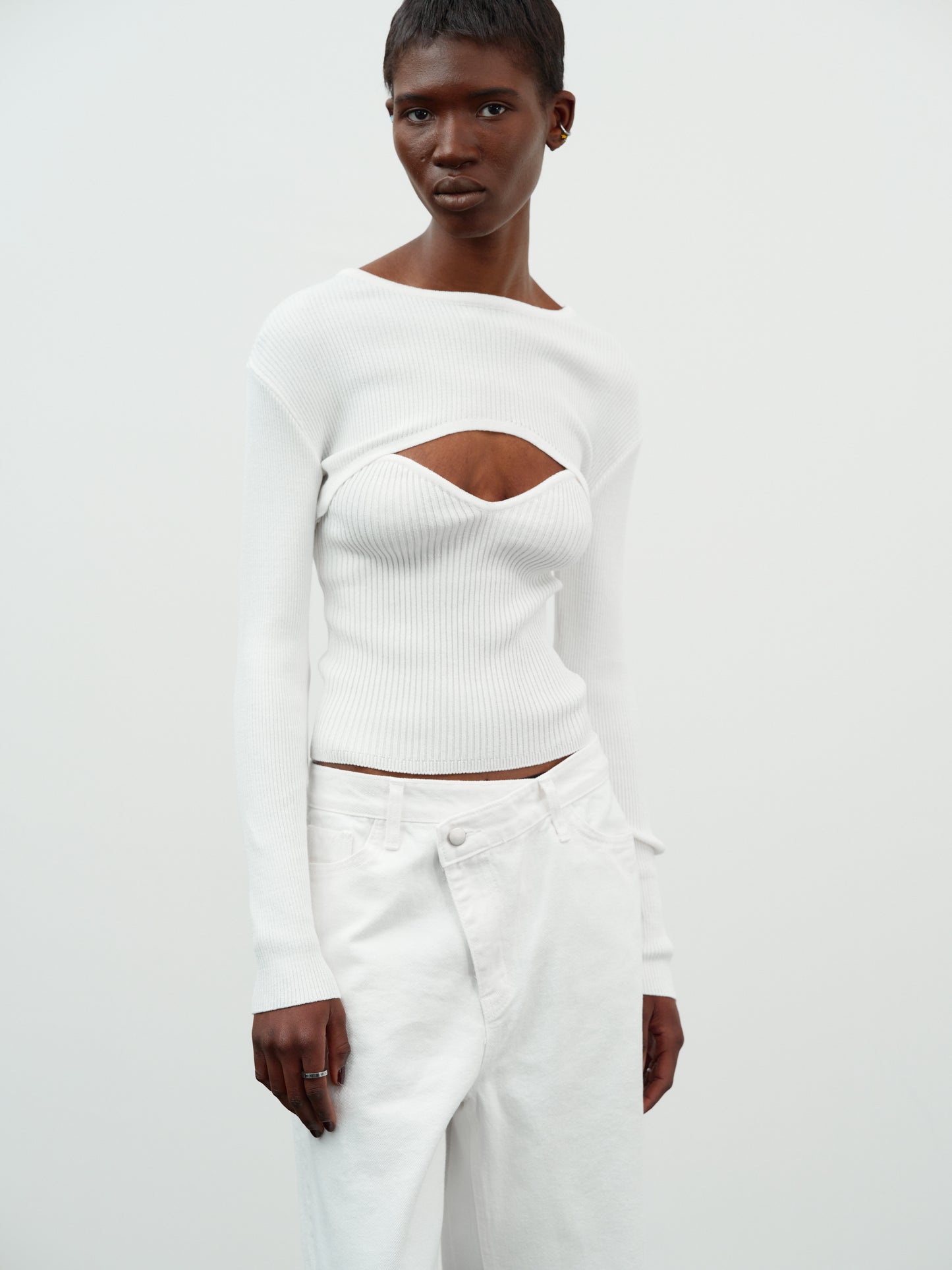 Crop Knit + Heart Tank Set, Ivory