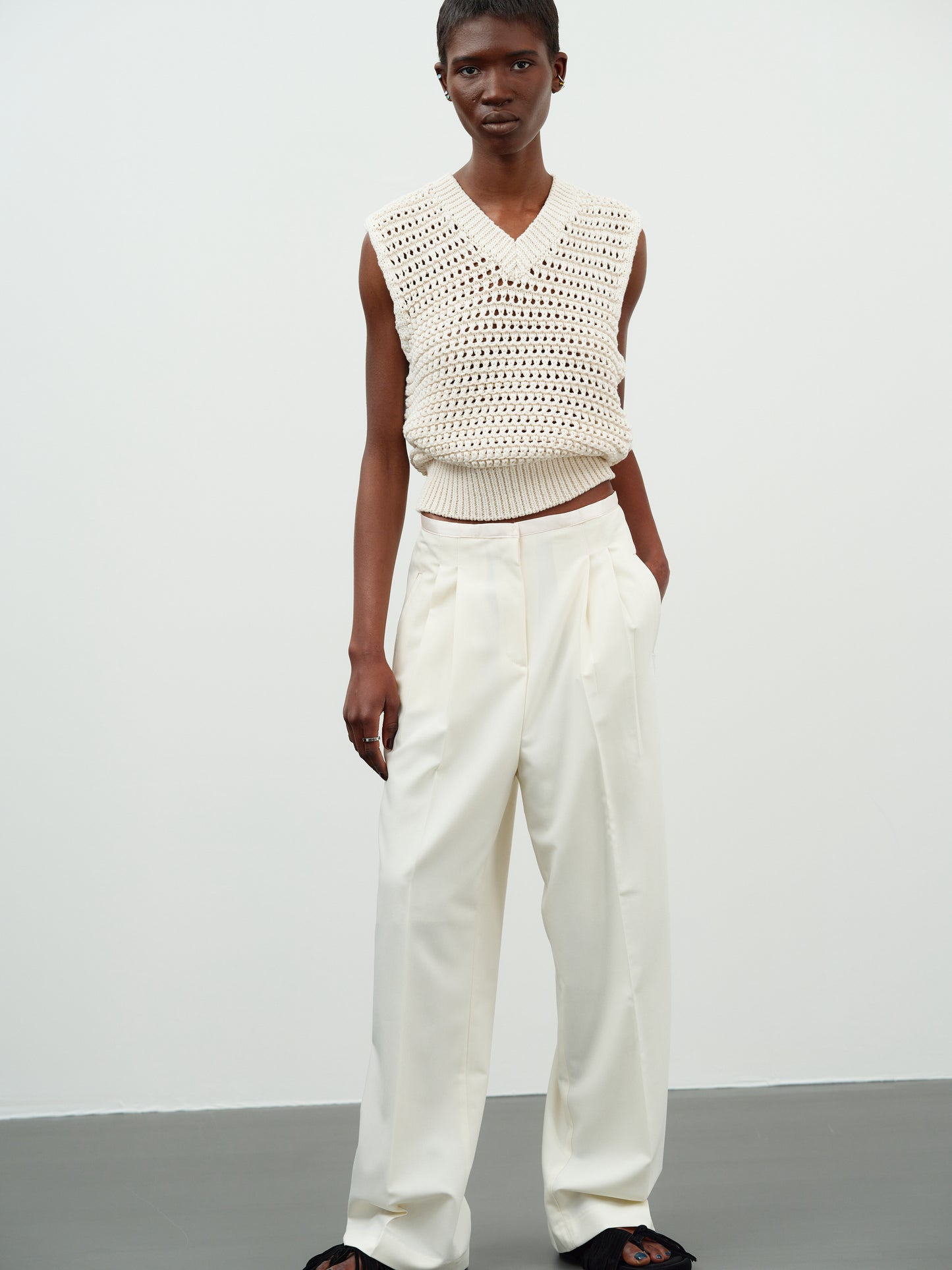 Low-Rise Silky Trousers, Lemon Chiffon