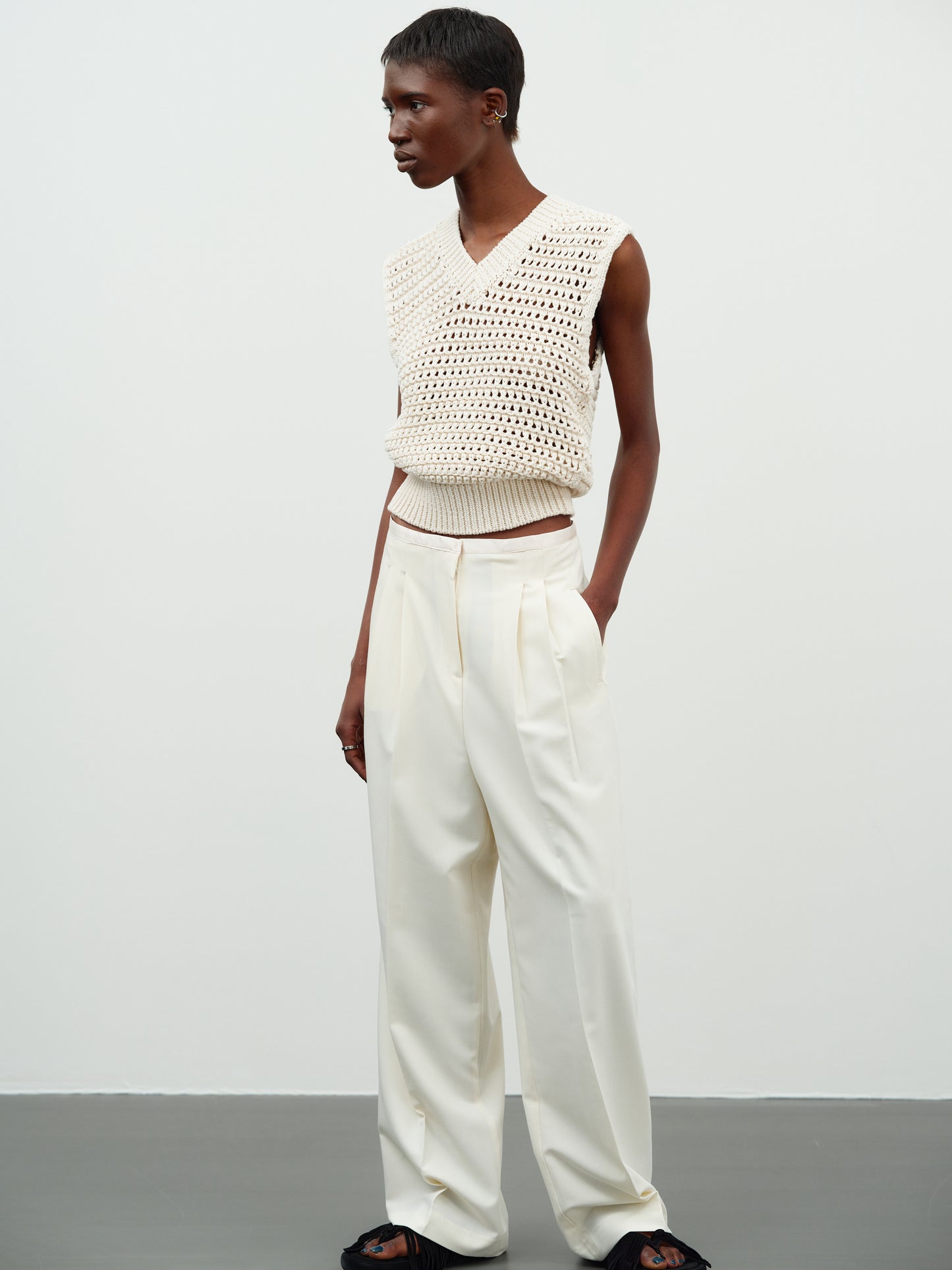 Hollow Crochet Vest, Alabaster