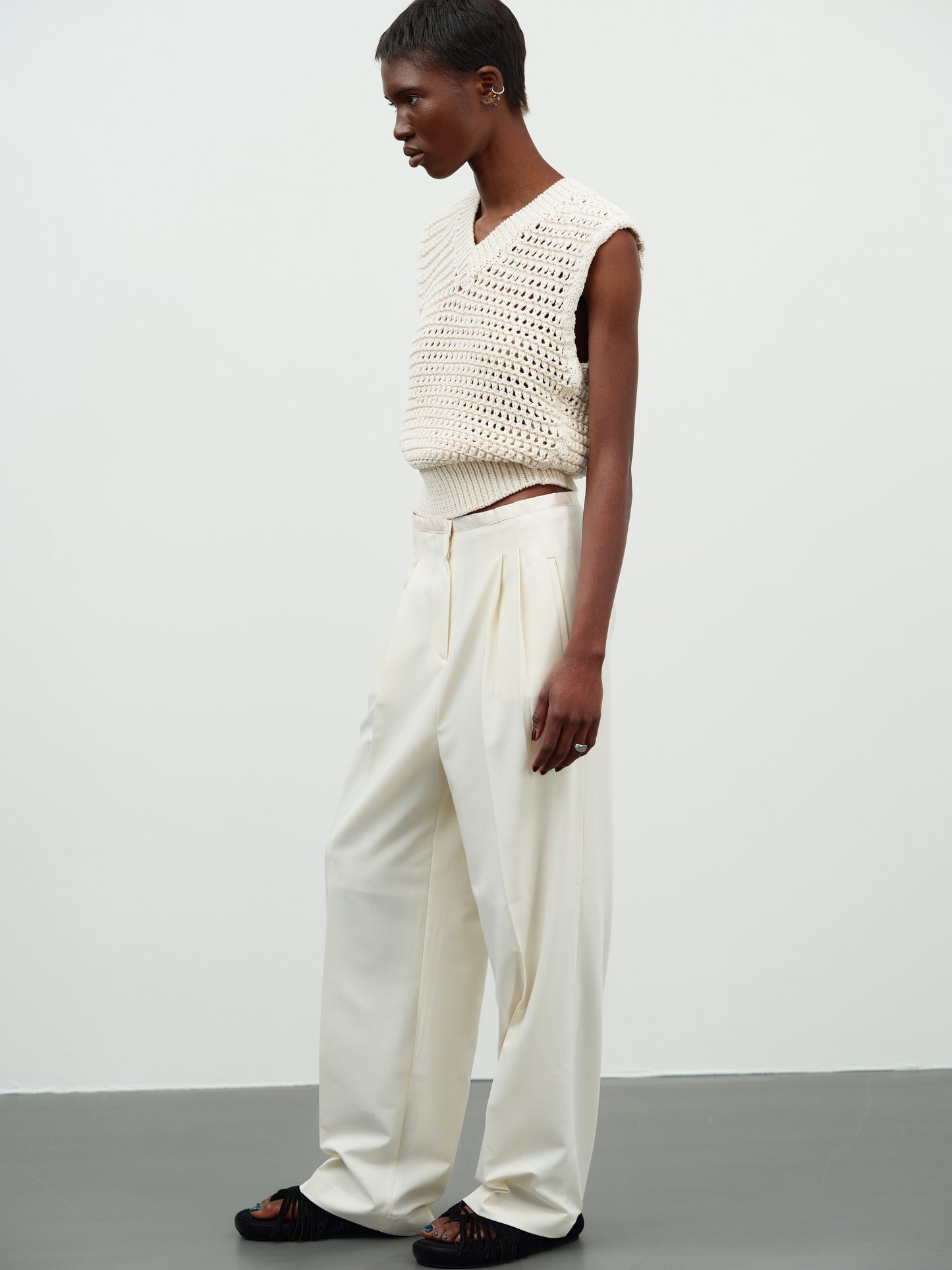 Low-Rise Silky Trousers, Lemon Chiffon
