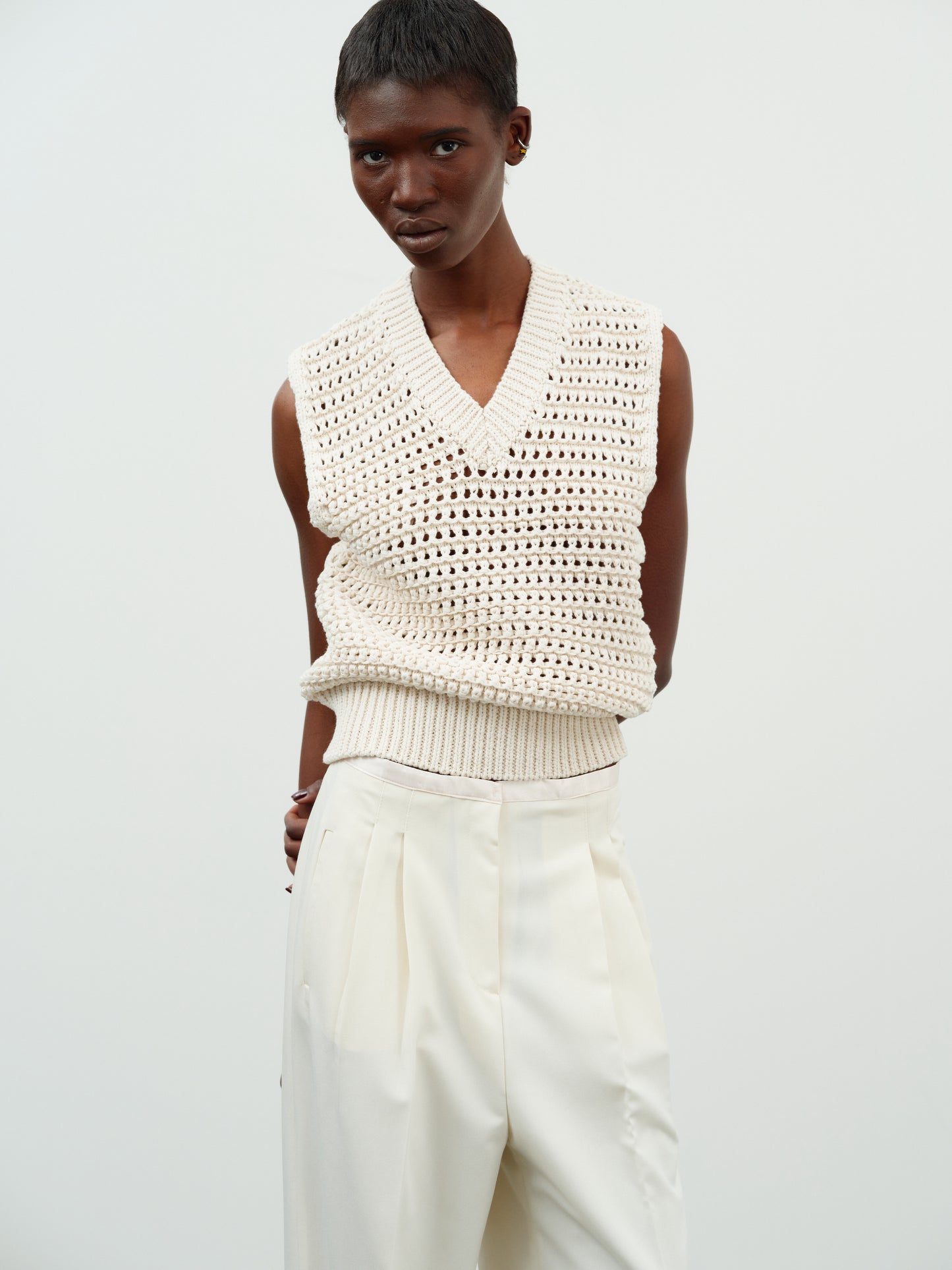 Hollow Crochet Vest, Alabaster