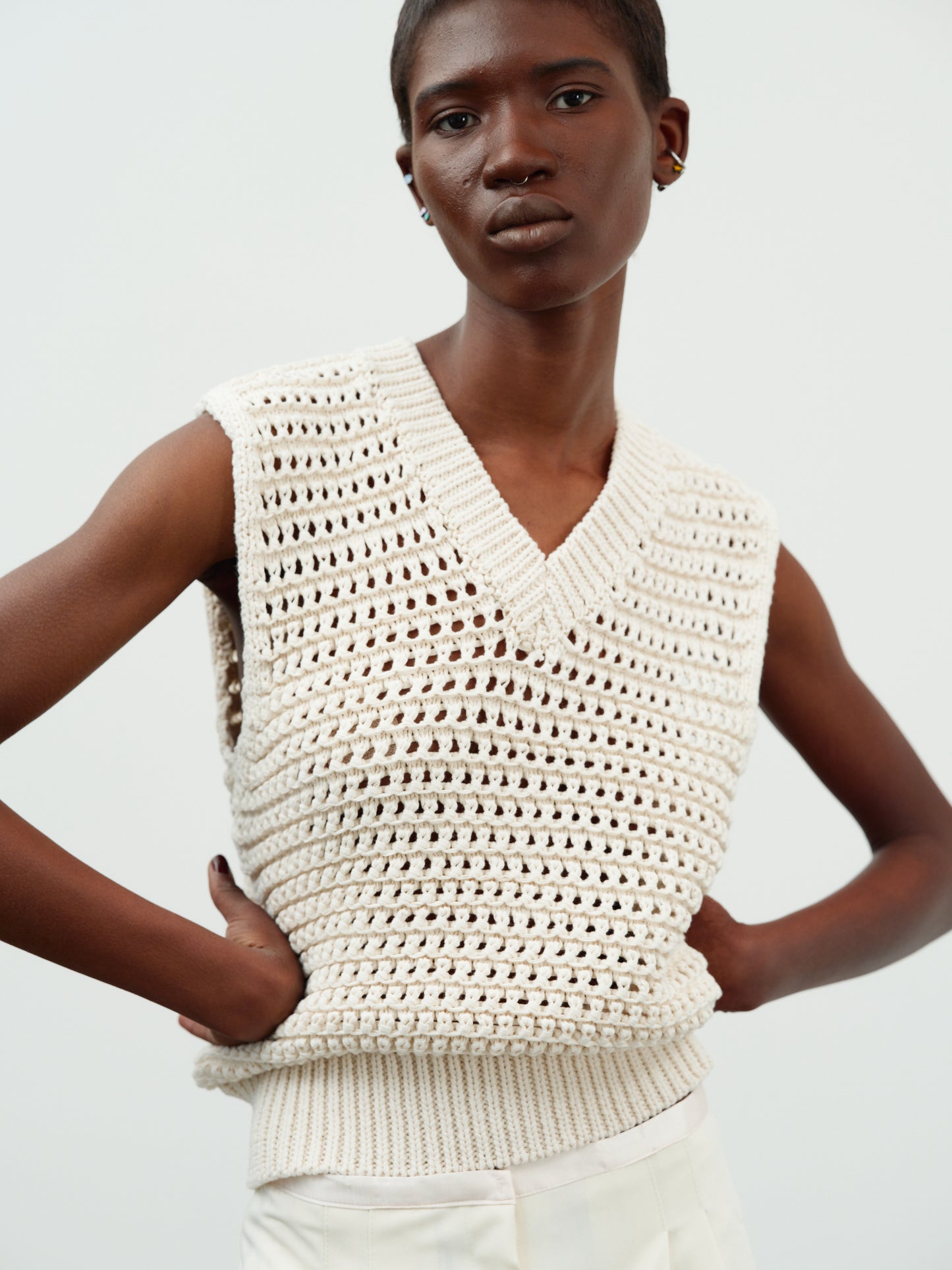 Hollow Crochet Vest, Alabaster