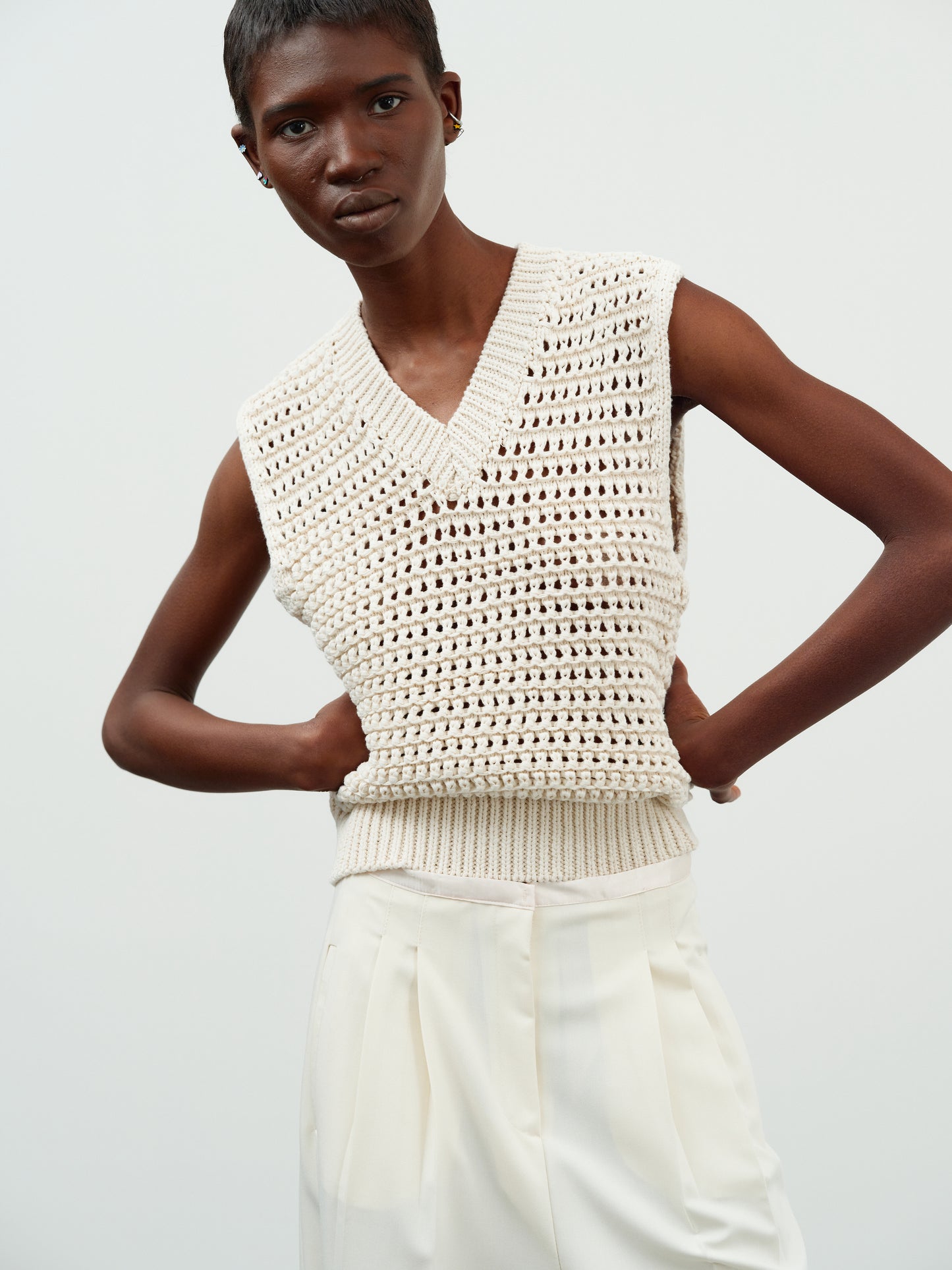 Hollow Crochet Vest, Alabaster