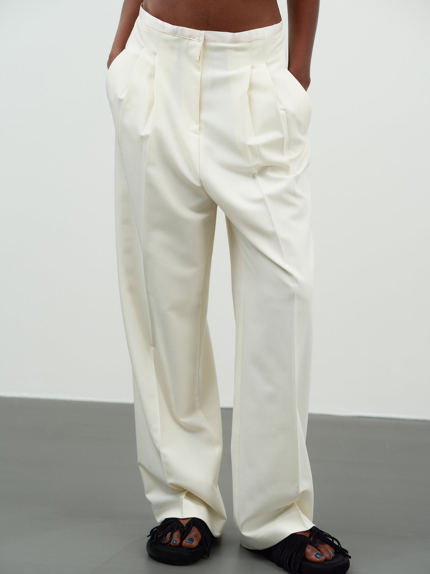 Low-Rise Silky Trousers, Lemon Chiffon