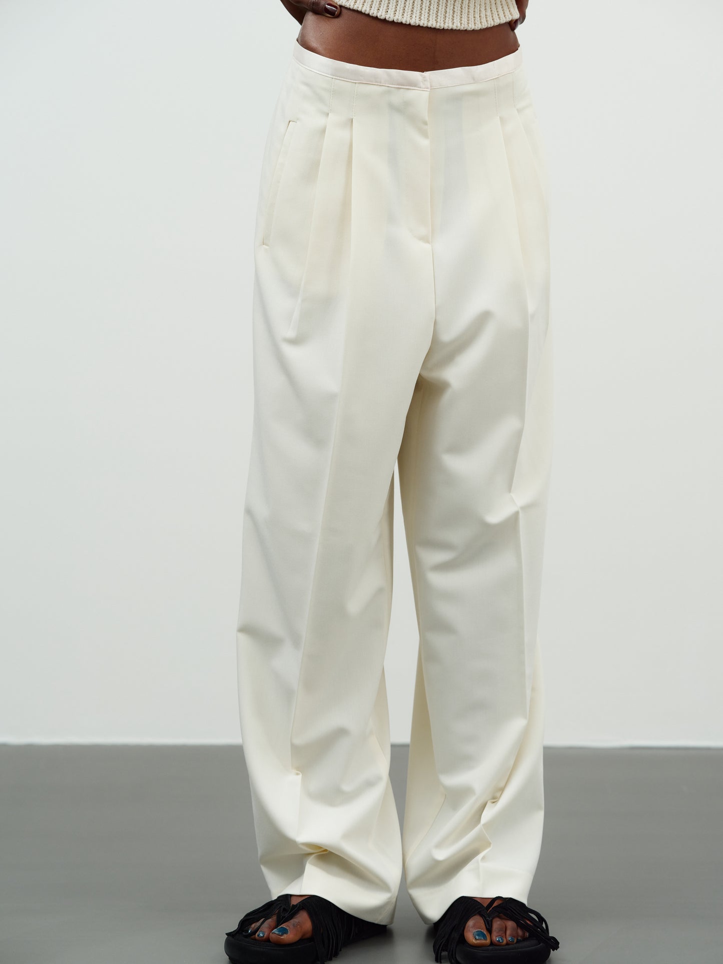 Low-Rise Silky Trousers, Lemon Chiffon