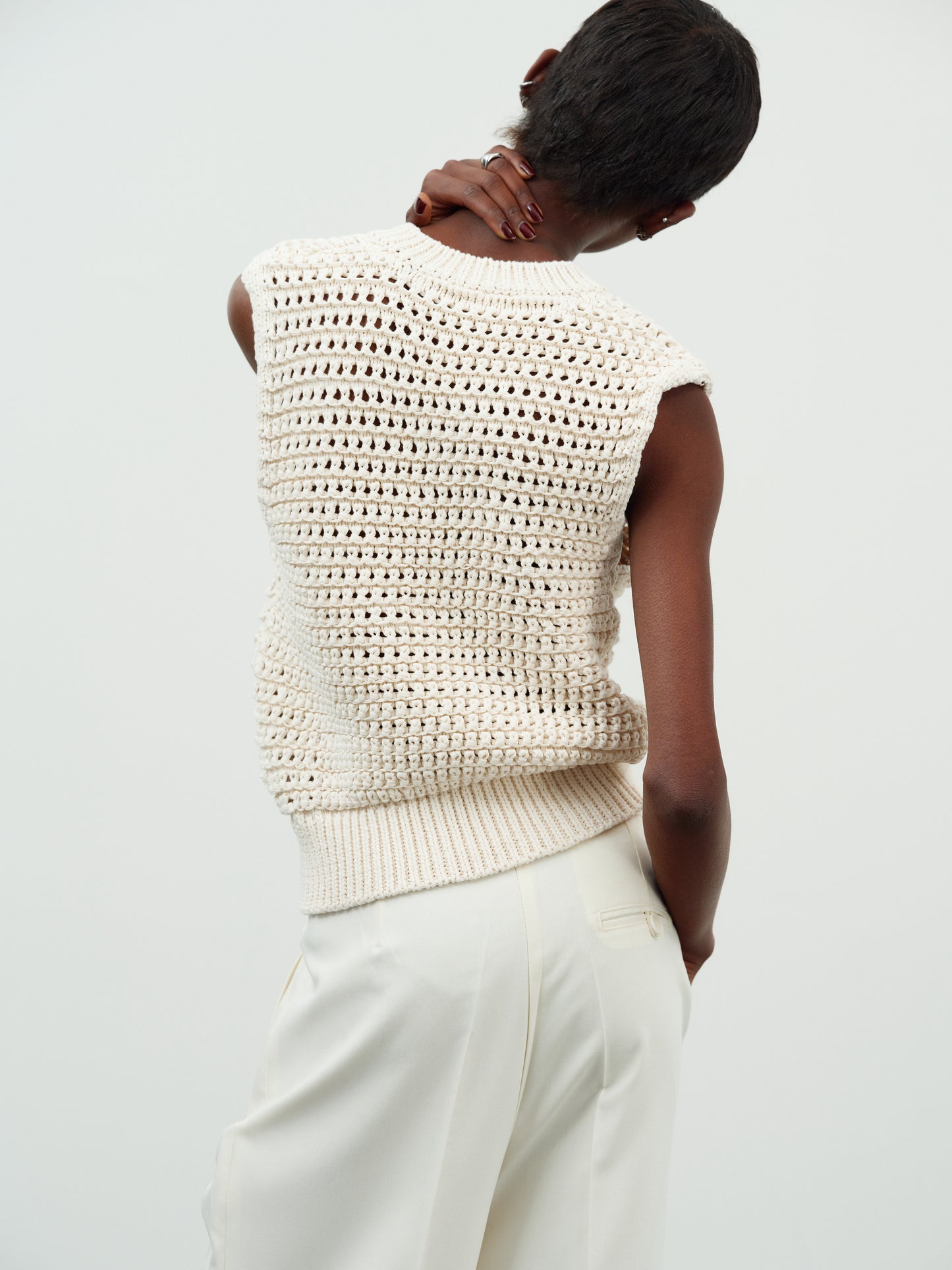 Hollow Crochet Vest, Alabaster