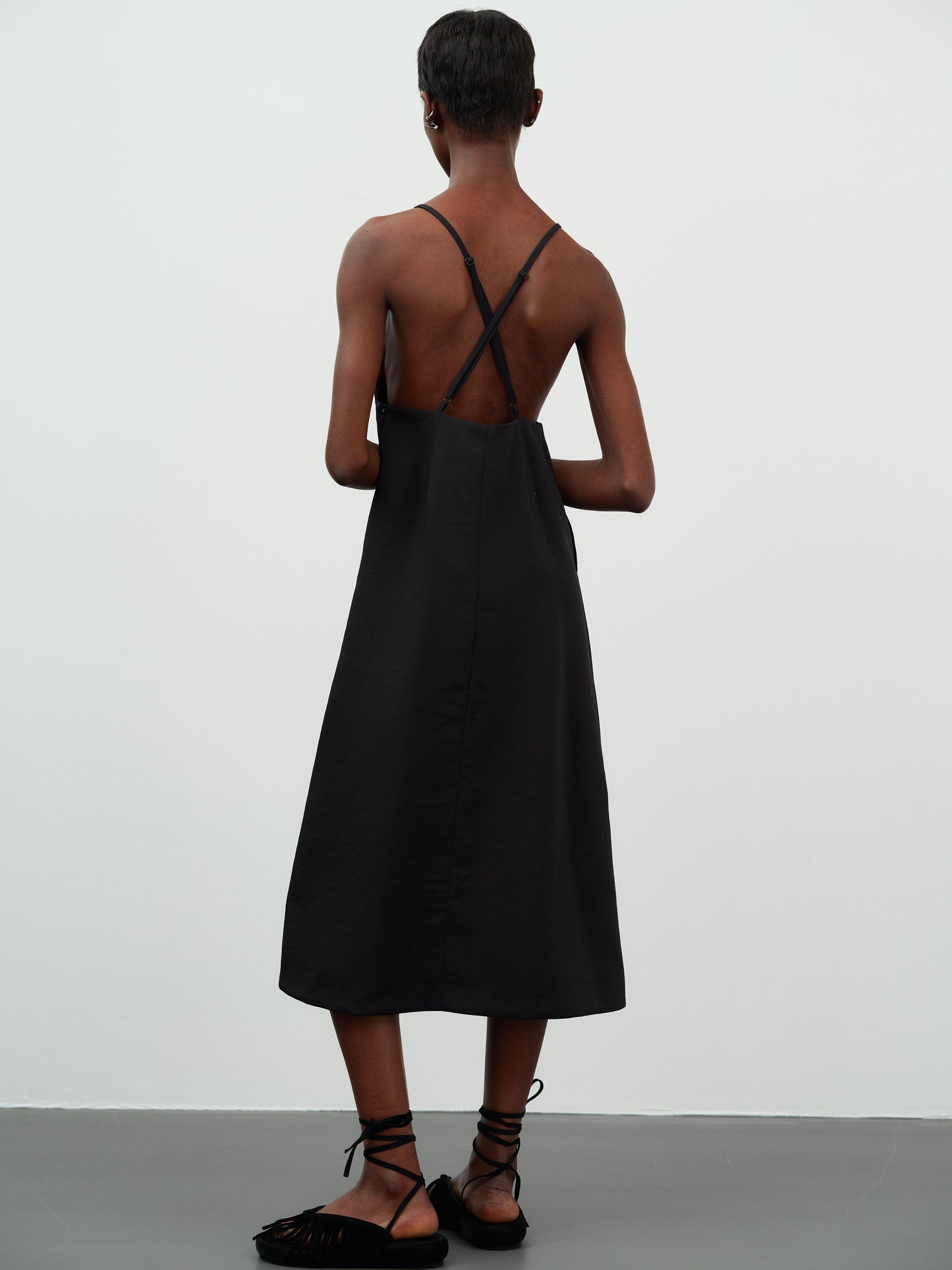 Low Back Heart Slip Dress, Black