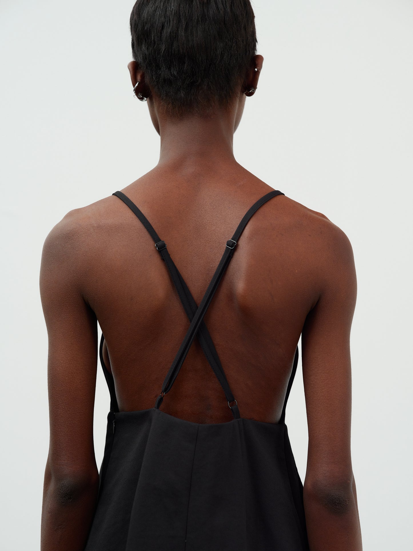 Low Back Heart Slip Dress, Black