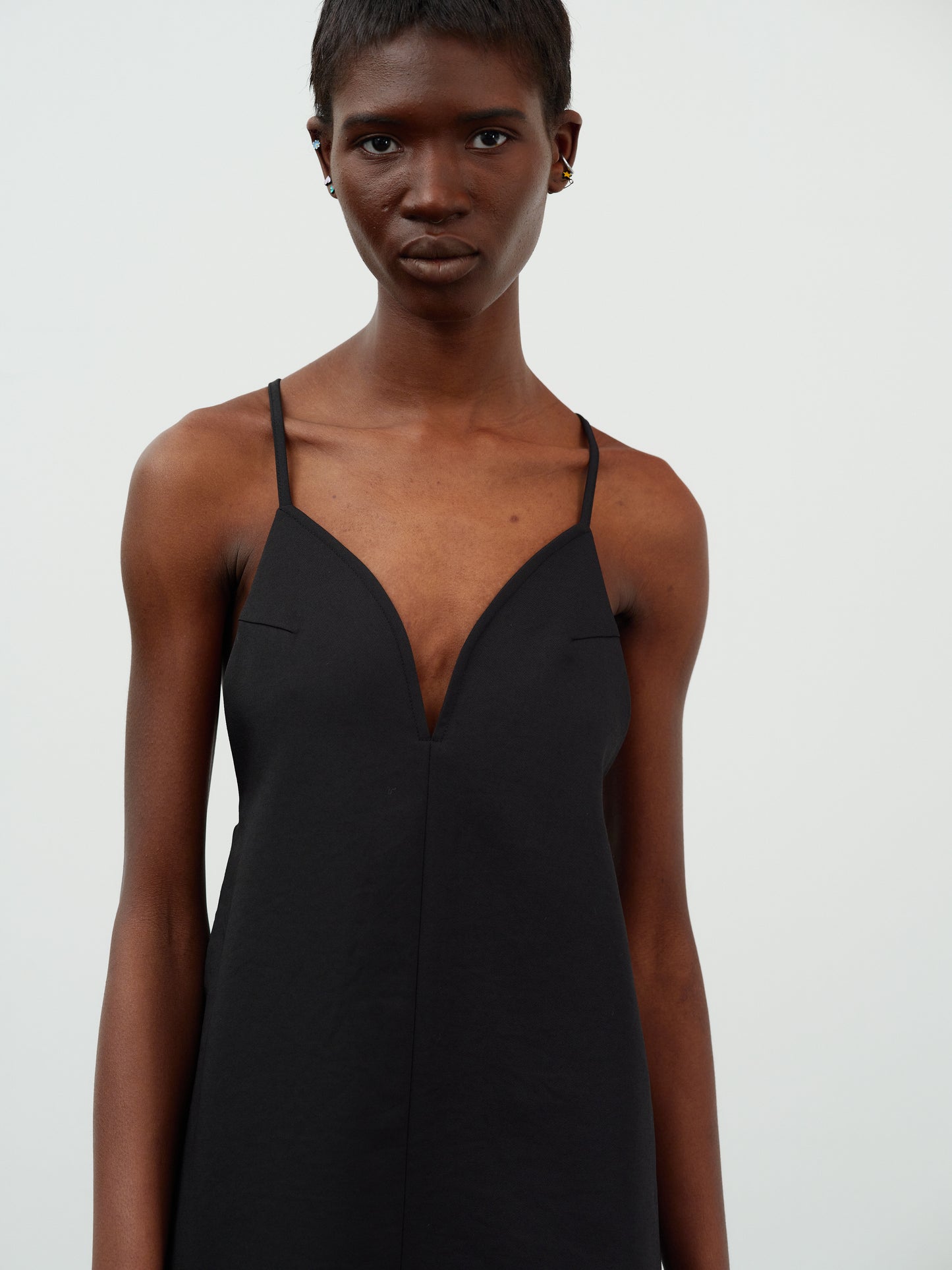 Low Back Heart Slip Dress, Black