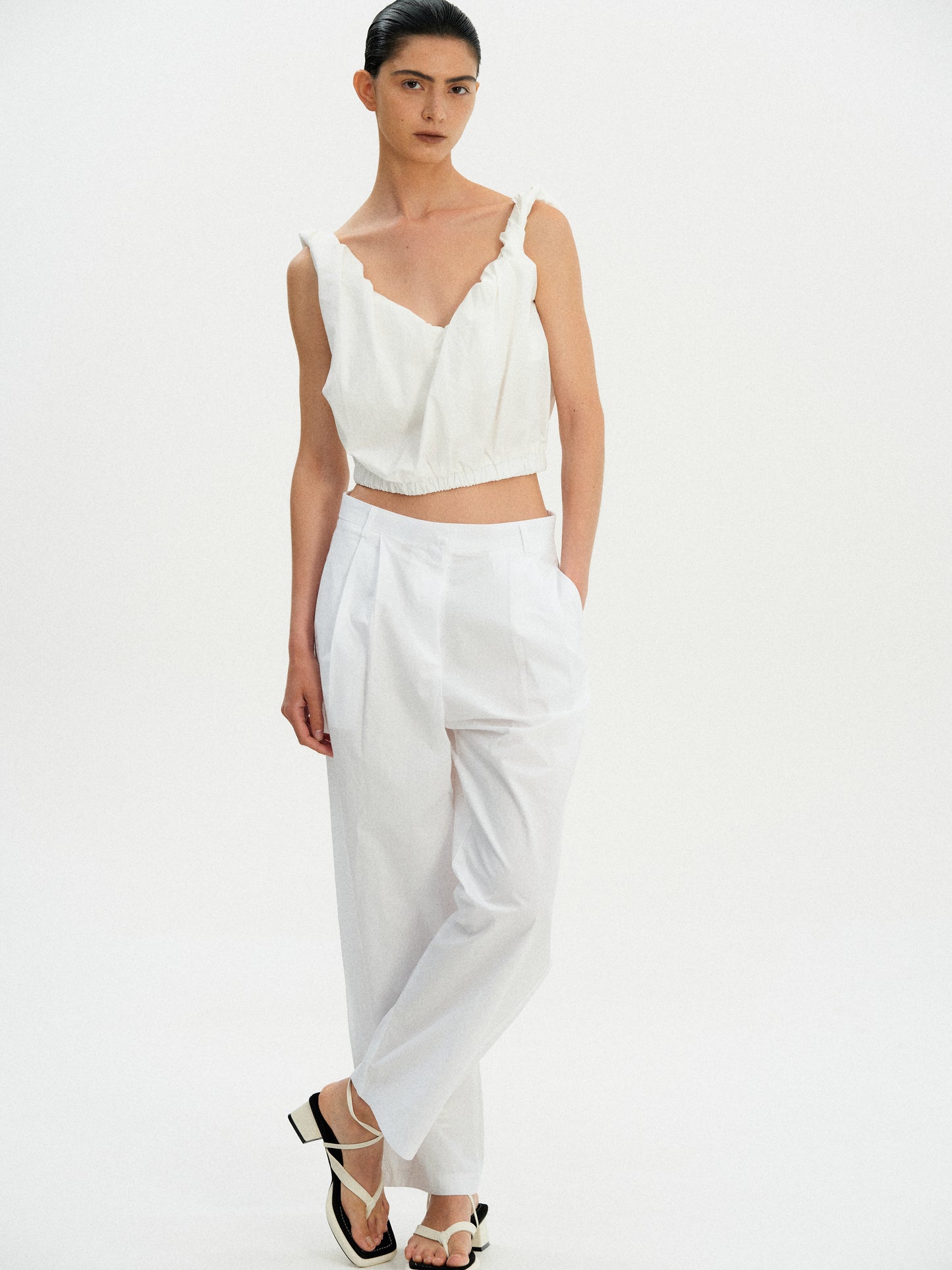 Gathered Cotton Camisole, White