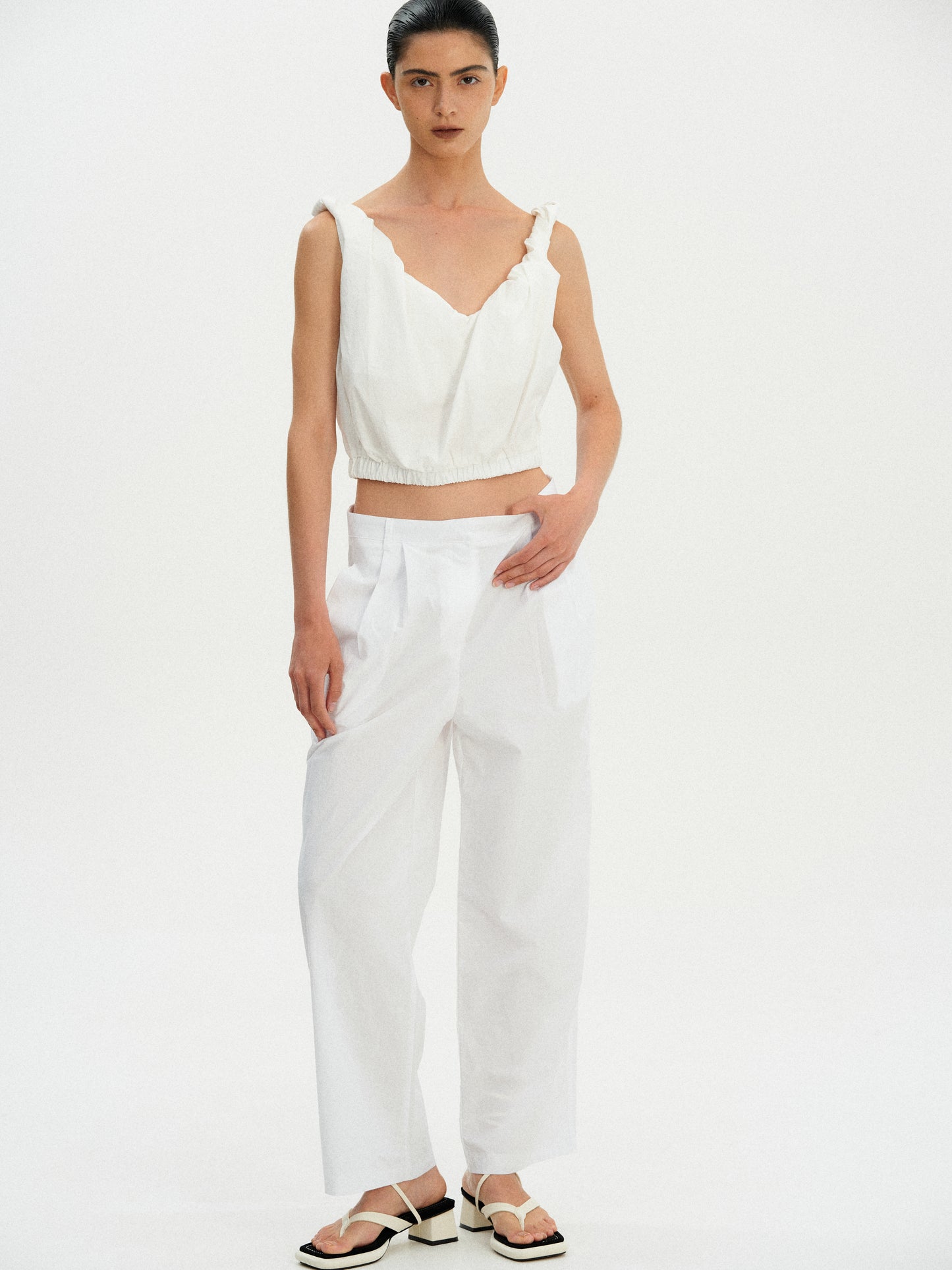 Gathered Cotton Camisole, White