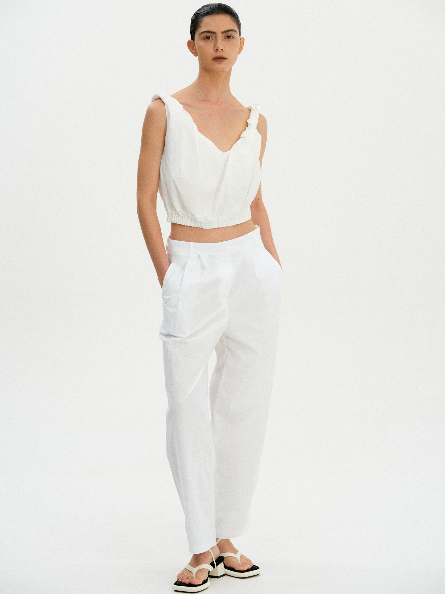 Cotton Tuck Trousers, White