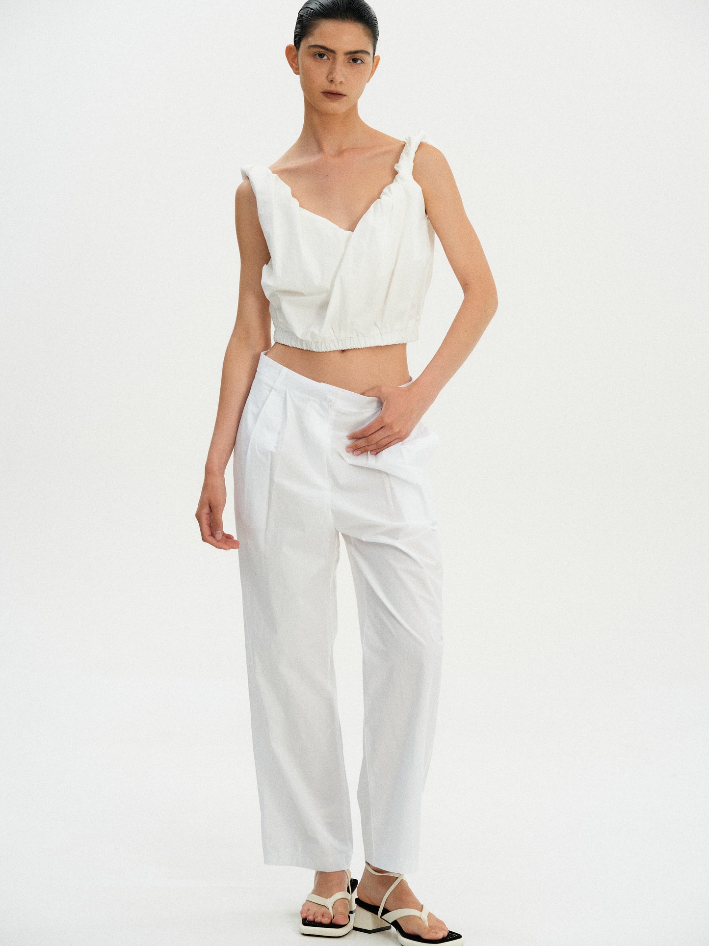 Cotton Tuck Trousers, White
