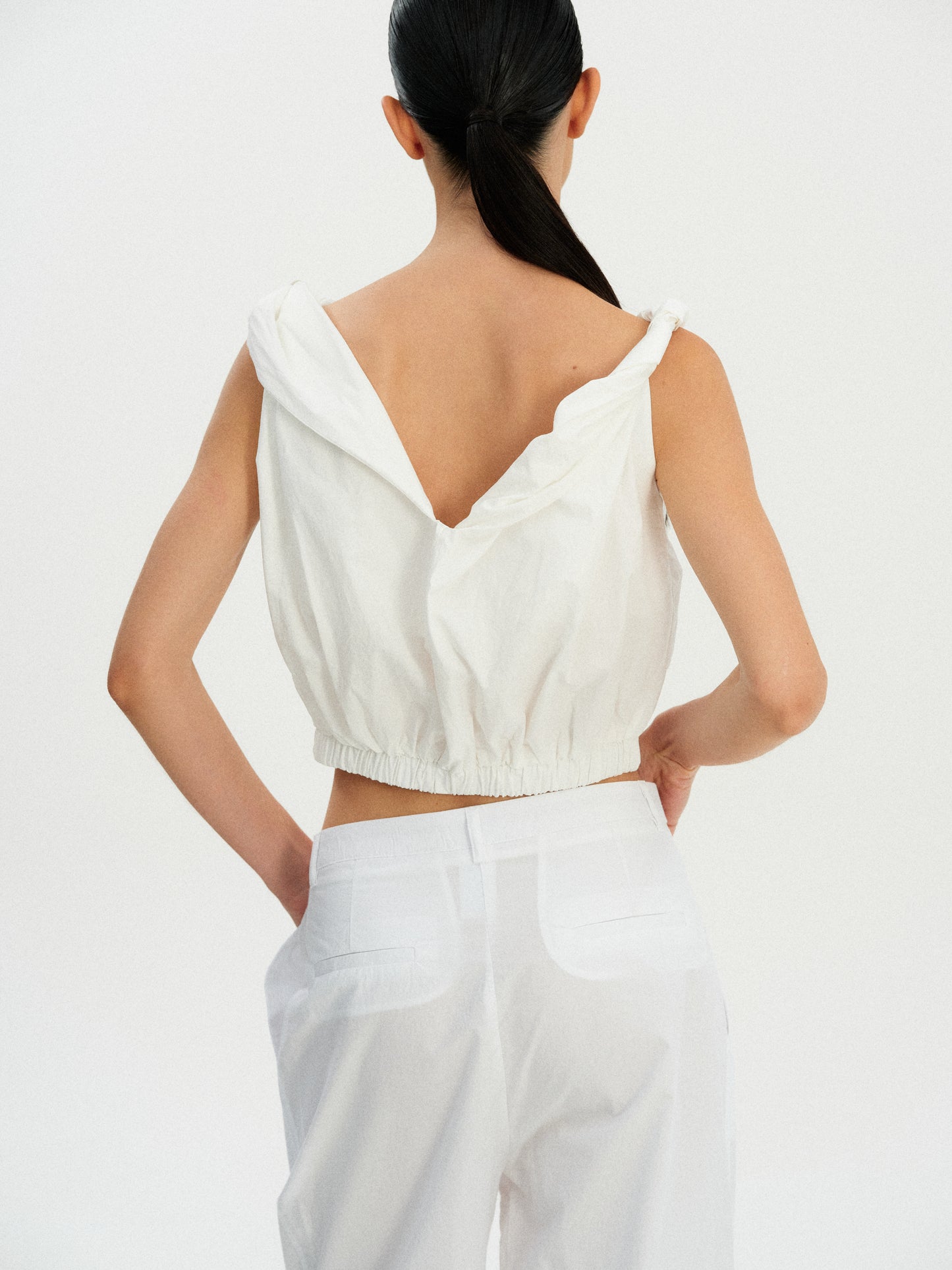 Gathered Cotton Camisole, White